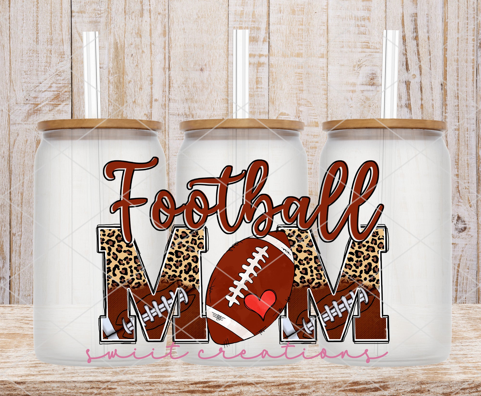 two personalized coffee mugs with a football mom design