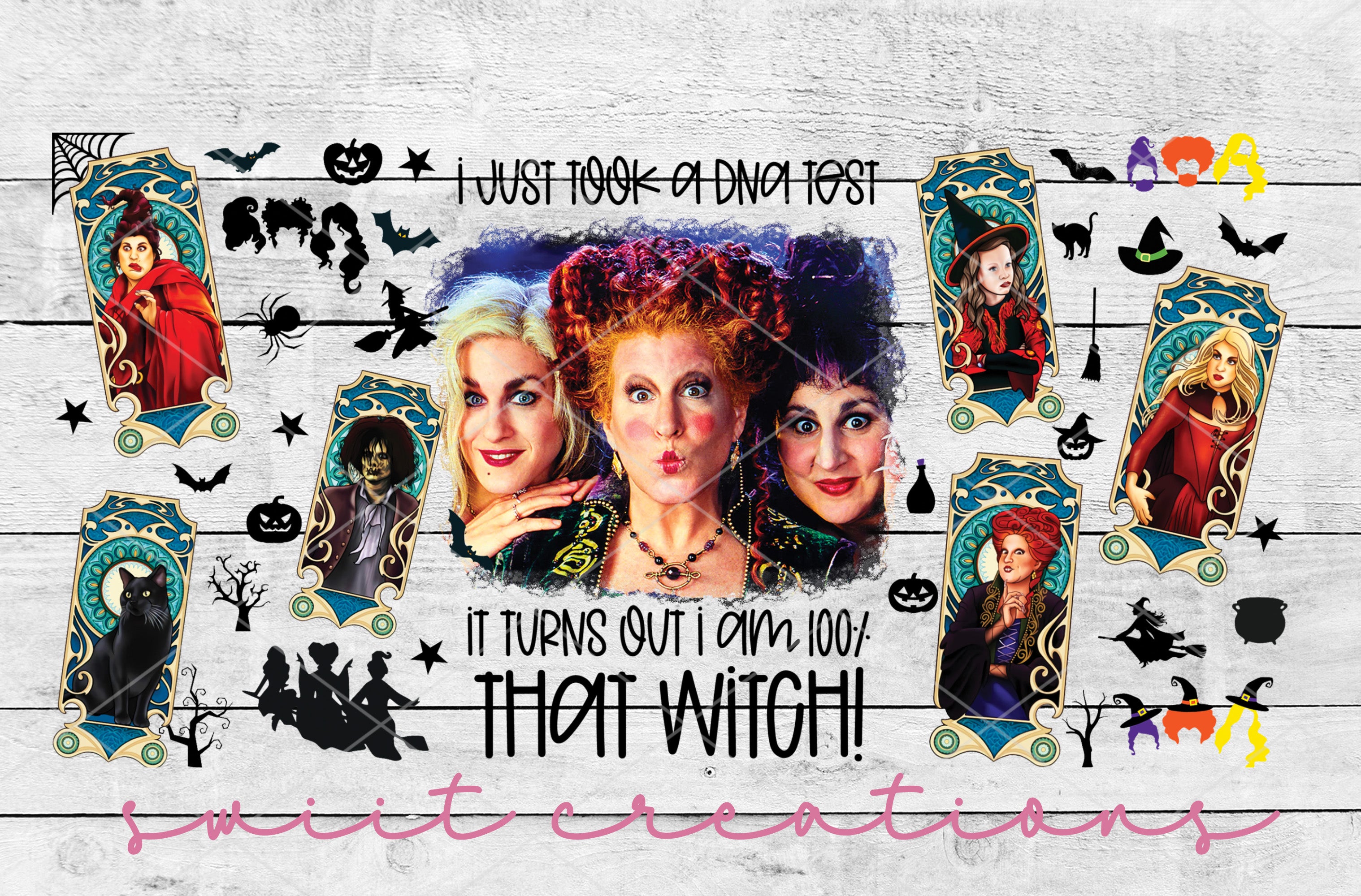 a picture of a group of witches on a wall