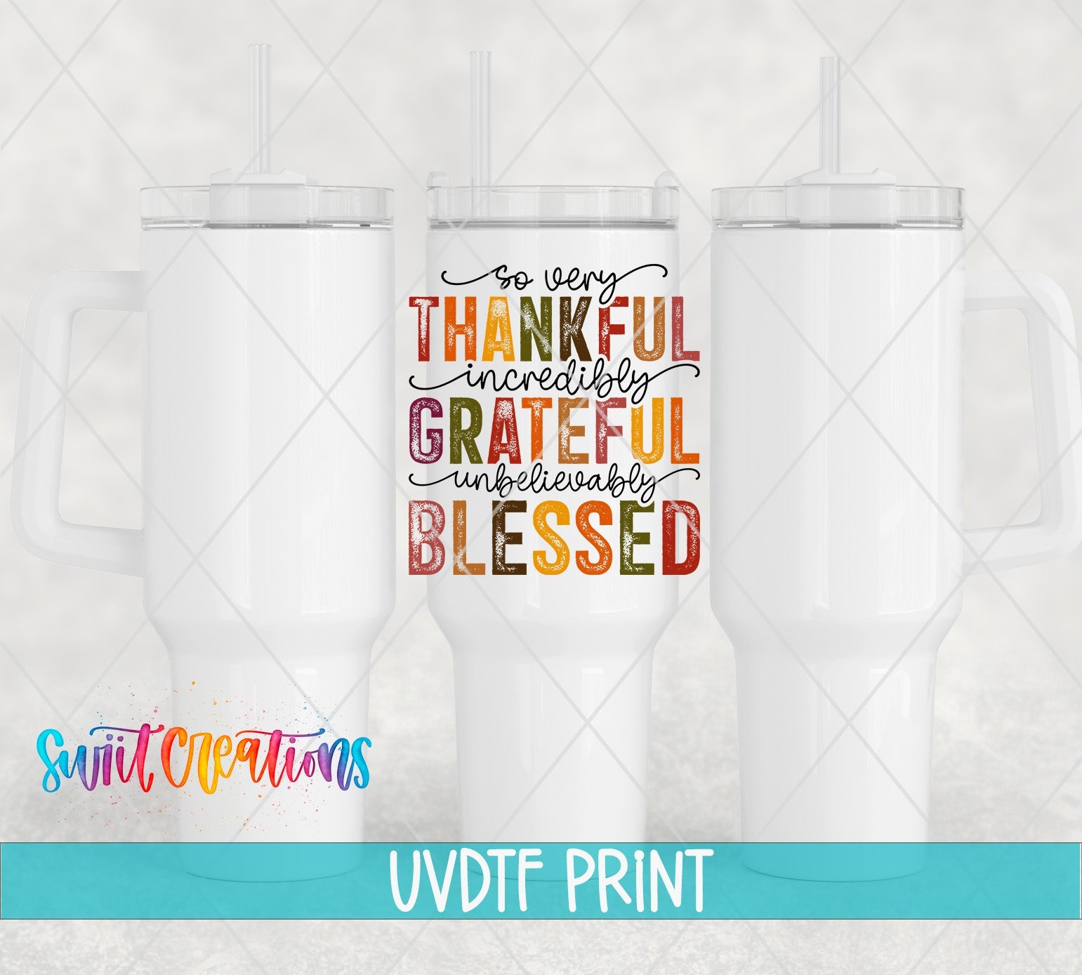 a set of three tumbles with the words grateful on them