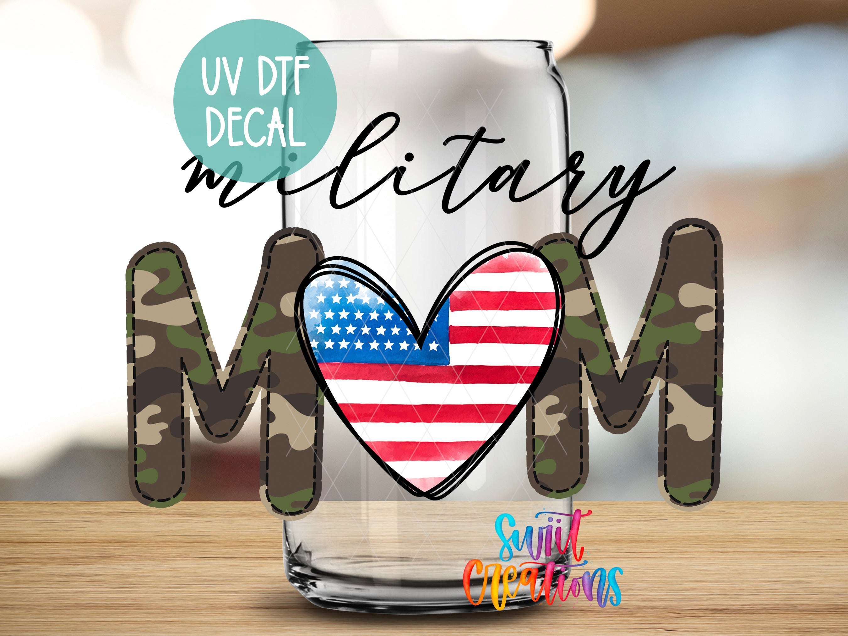 a glass with a heart and the word military on it