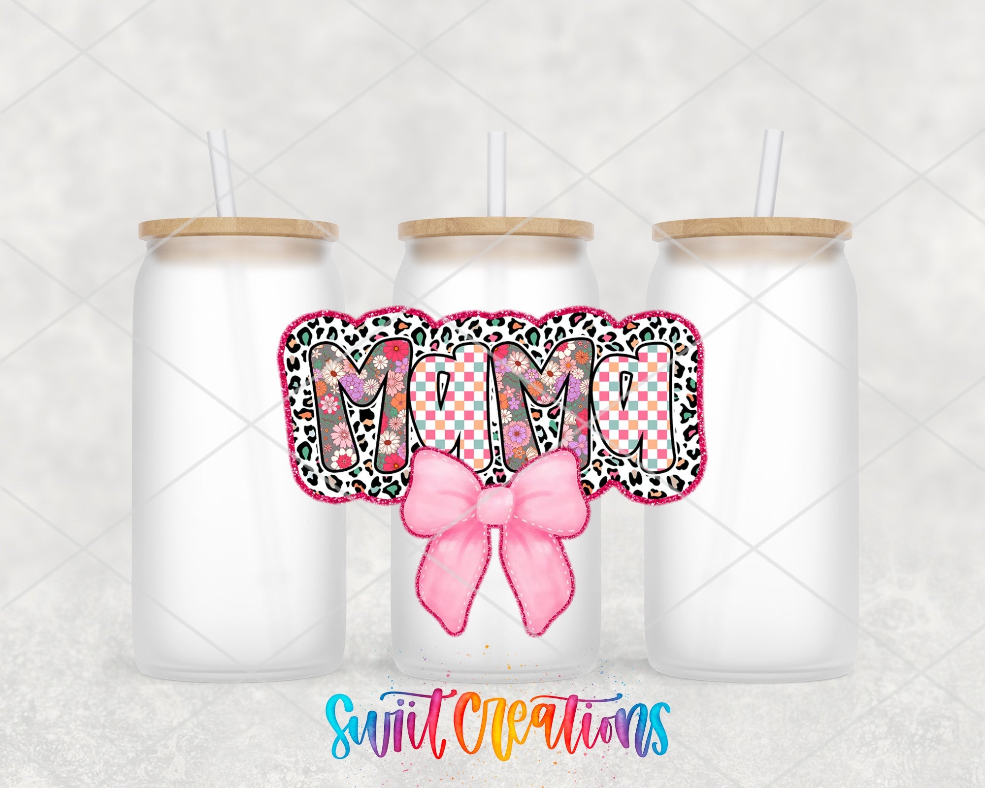 a couple of bottles with a pink bow on them