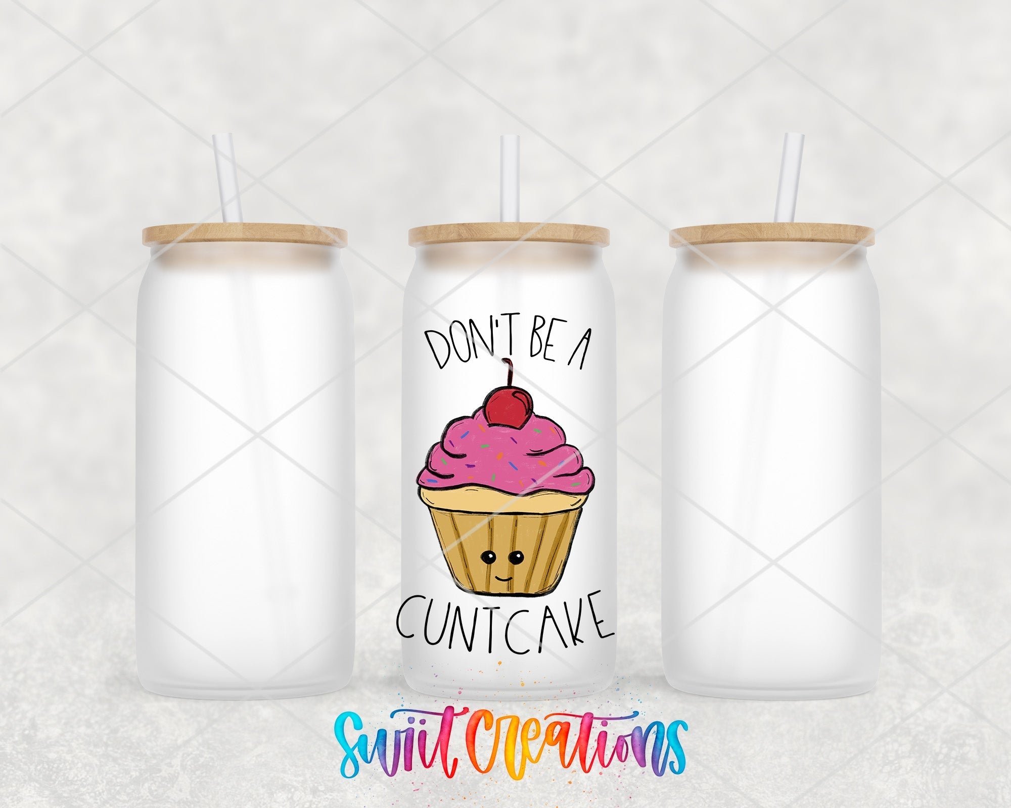 a couple of cups with straws on top of them