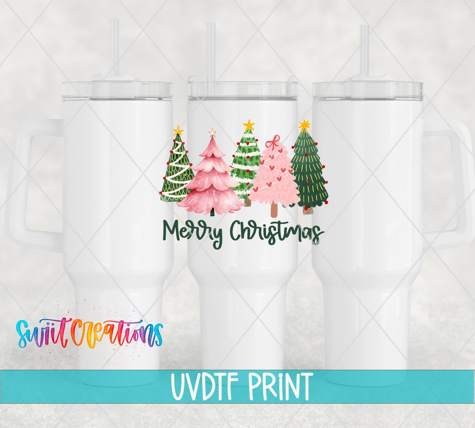 three christmas trees with merry christmas svt
