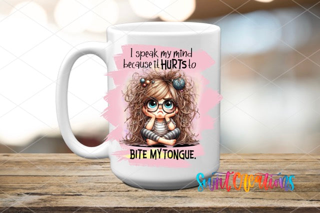 a coffee mug with a picture of a girl on it
