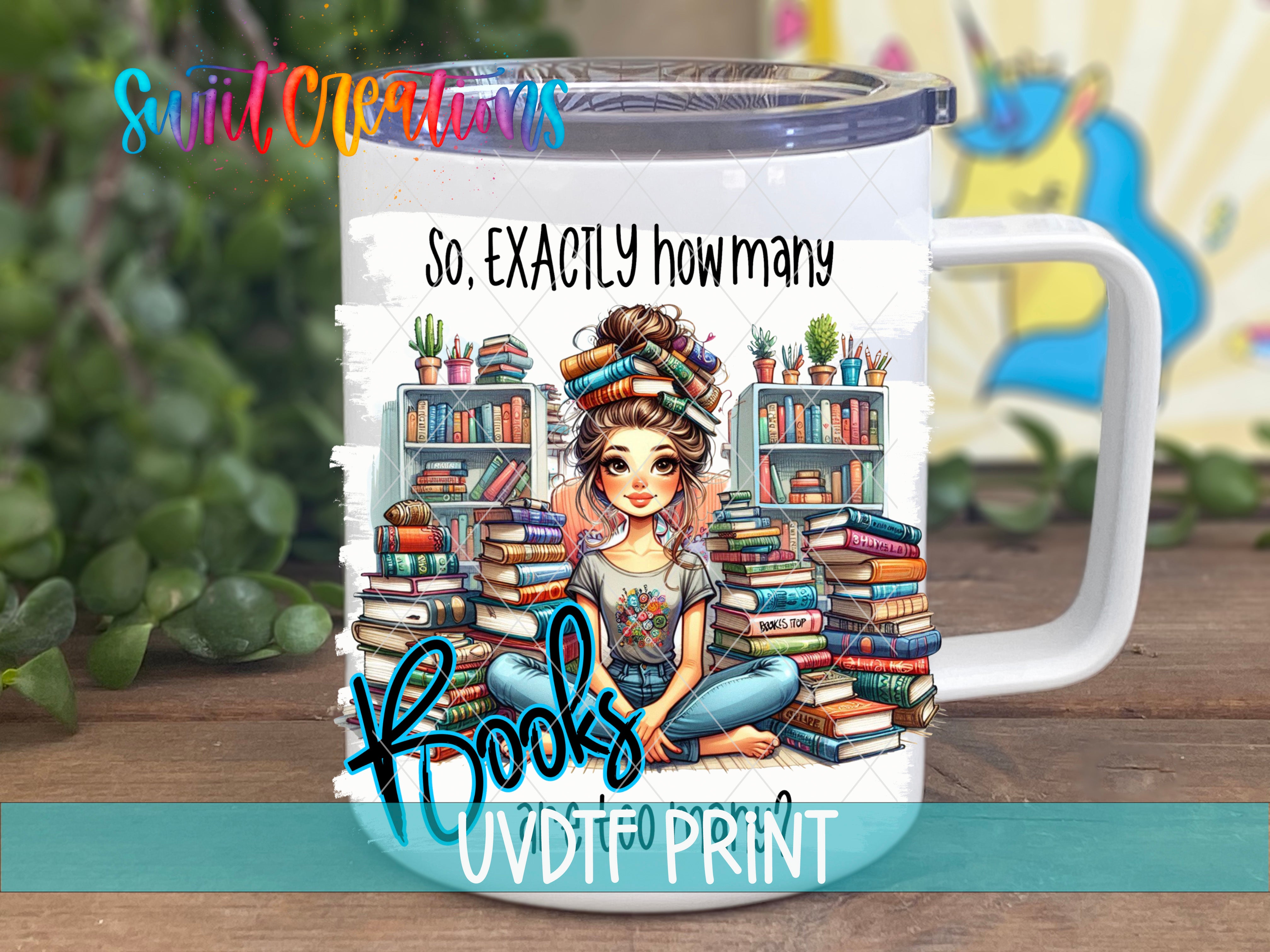 A mug with a cartoon illustration of a woman sitting surrounded by books, with the text "So. EXACTLY how many" and "Rocks" written on it.