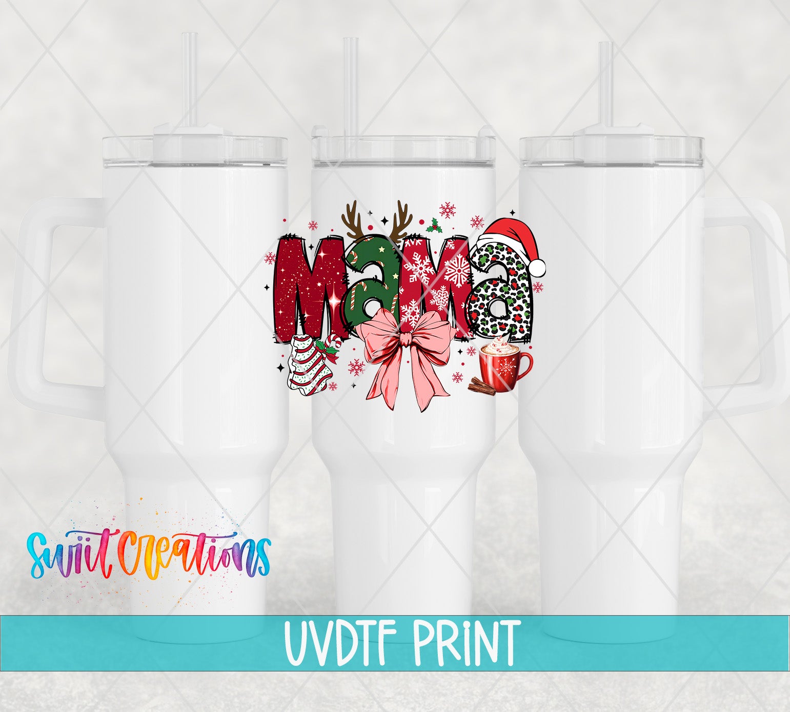 three mugs with the word mom on them