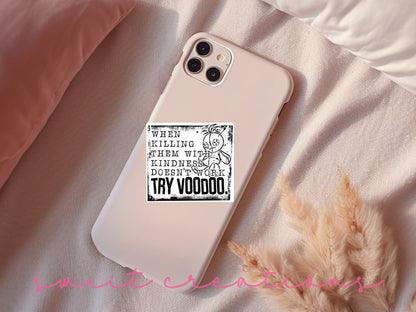 Try Voodoo sticker on a pink phone case