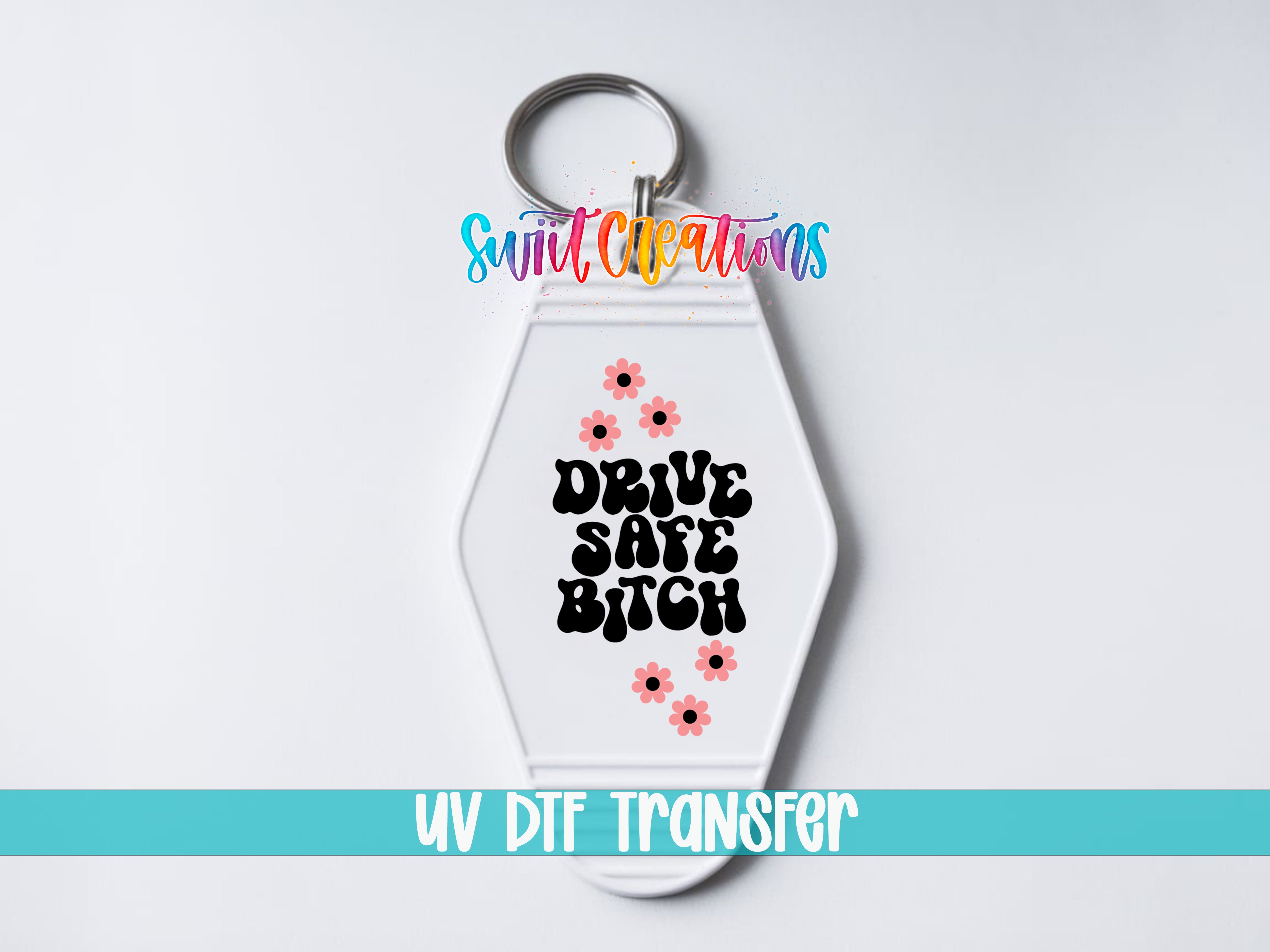 A keychain with a keyring and a printed message on it.