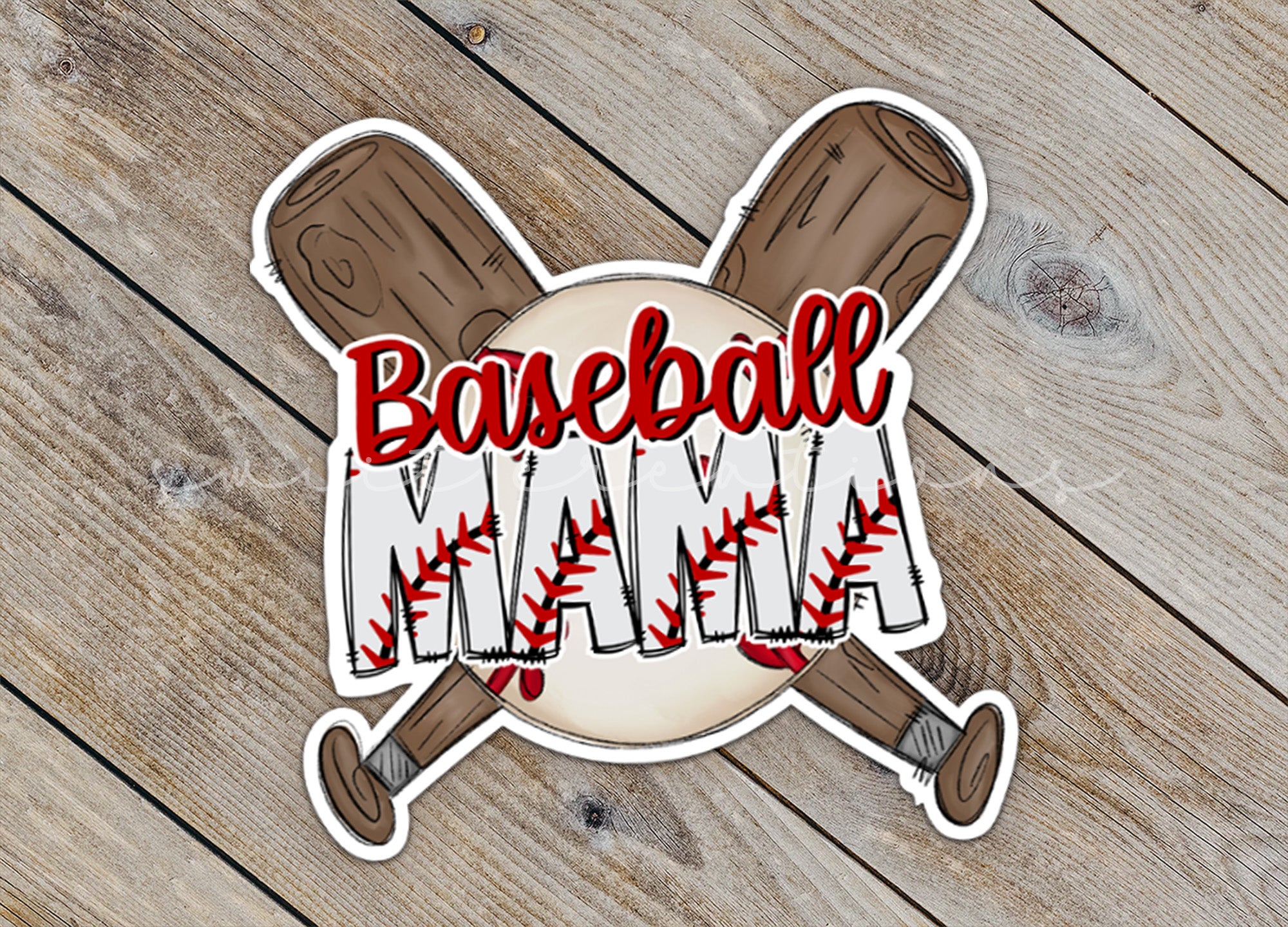 a baseball sticker with a bat and ball on it