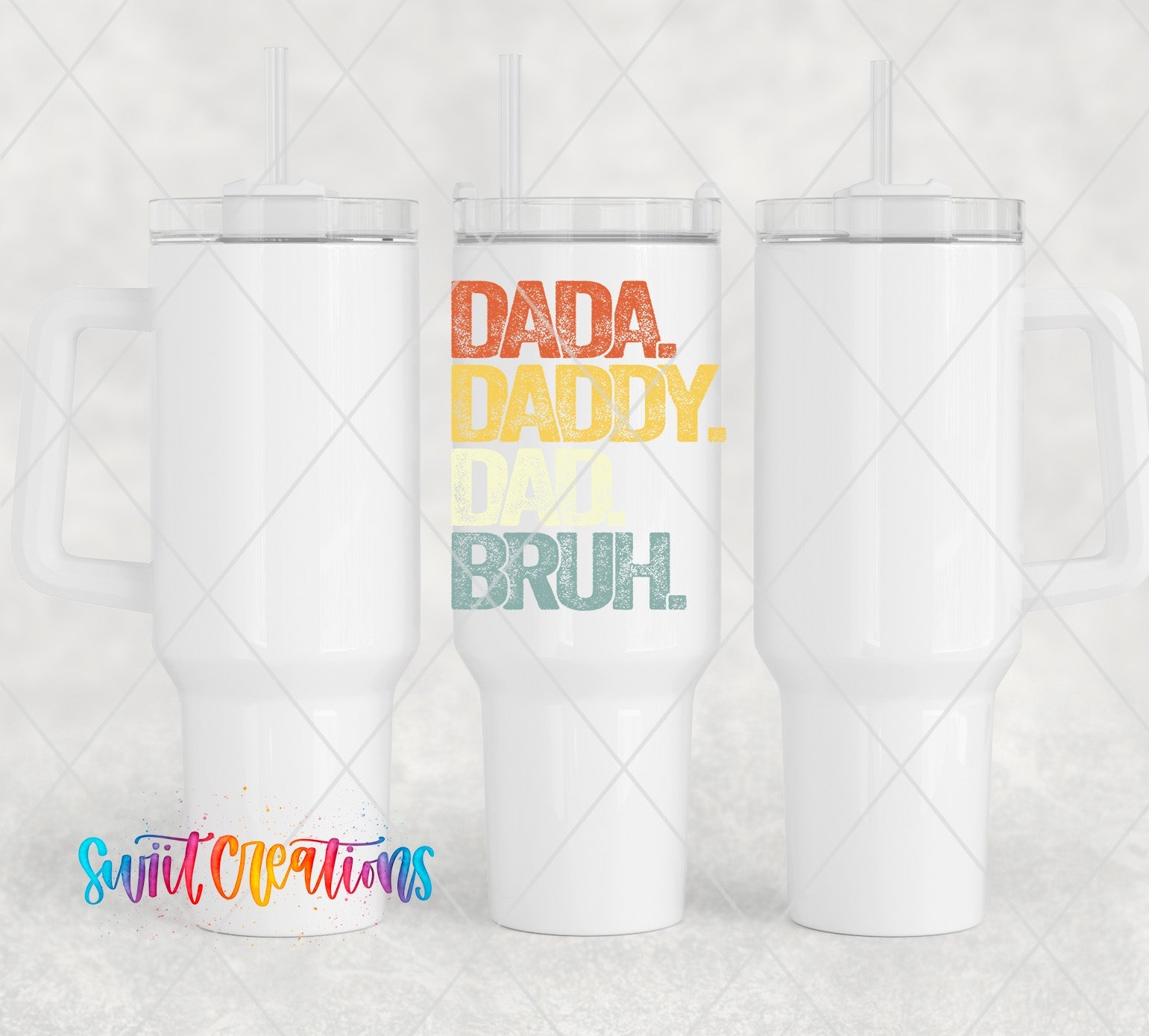 a couple of white coffee mugs sitting next to each other