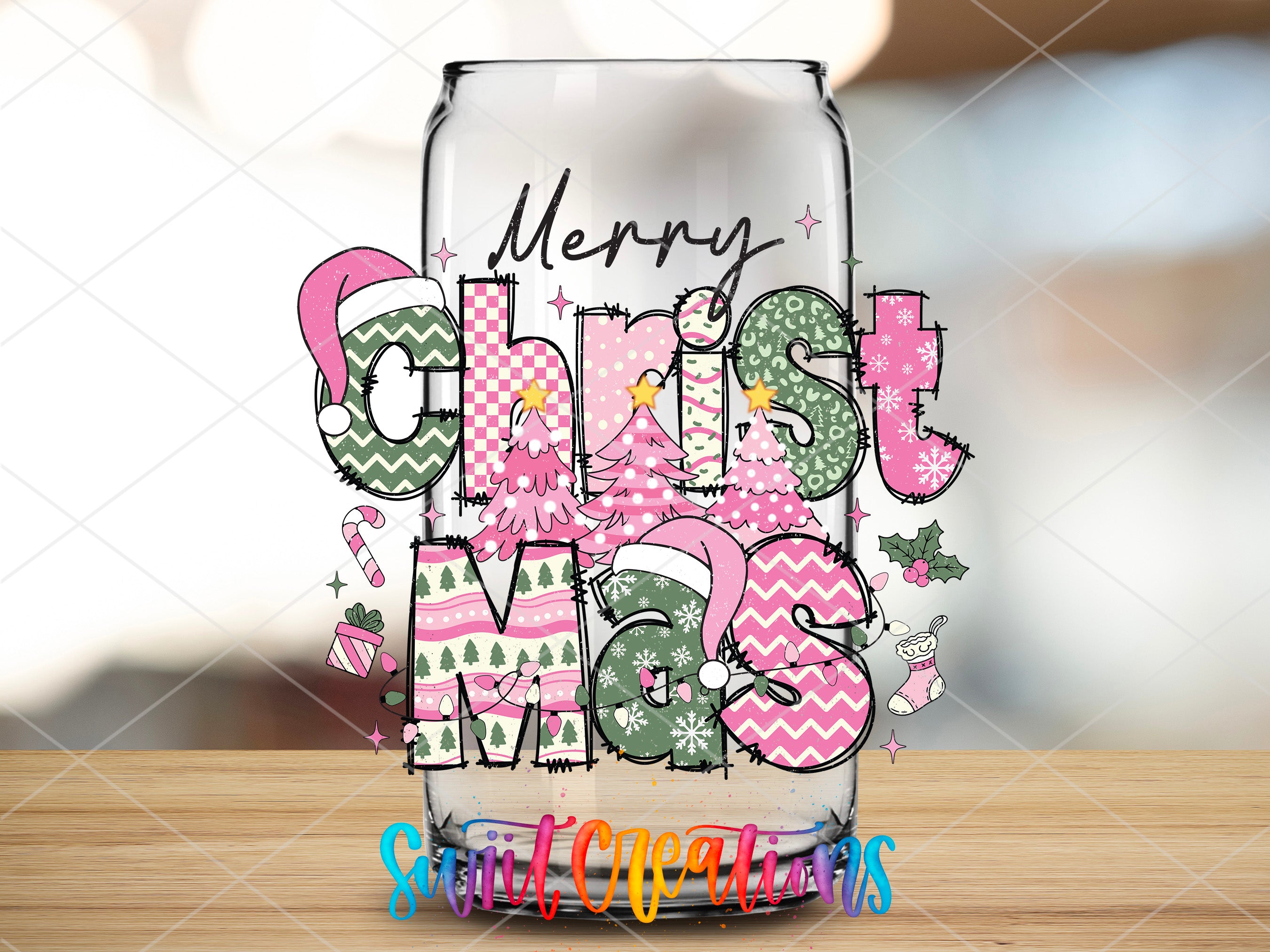 a glass with a merry christmas message on it