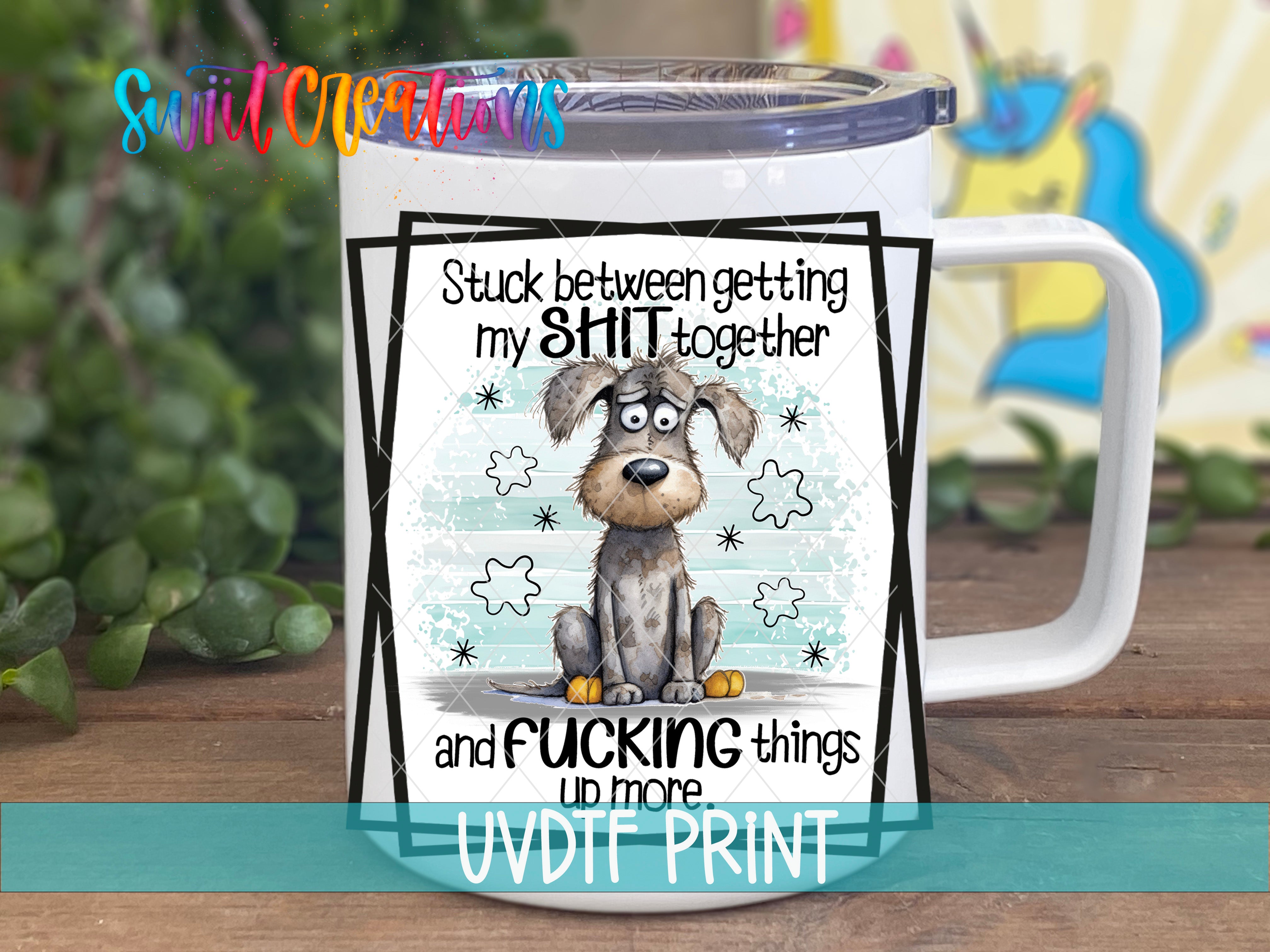 a coffee mug with a picture of a dog on it