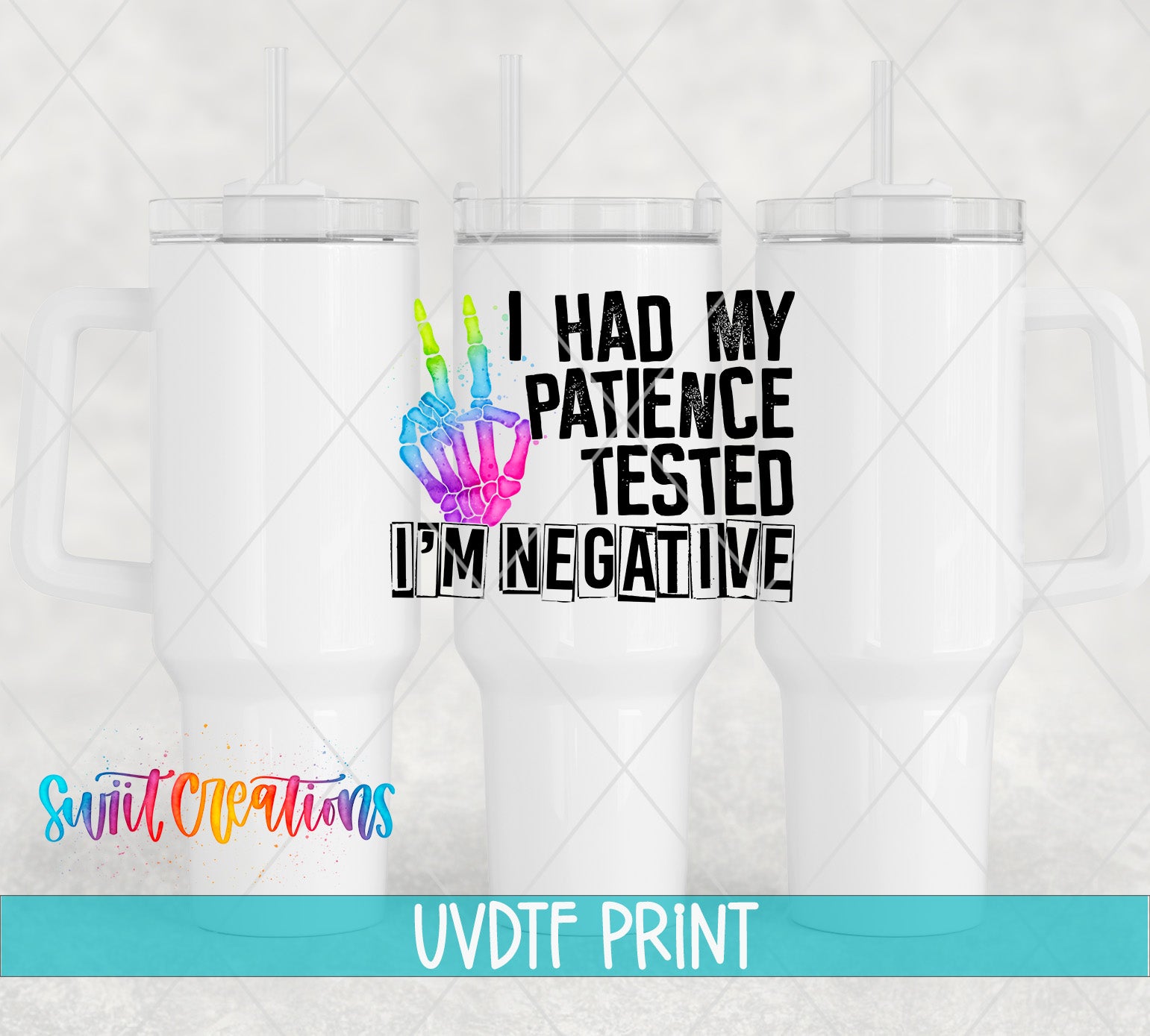 a white mug with a colorful graphic and text printed on it.