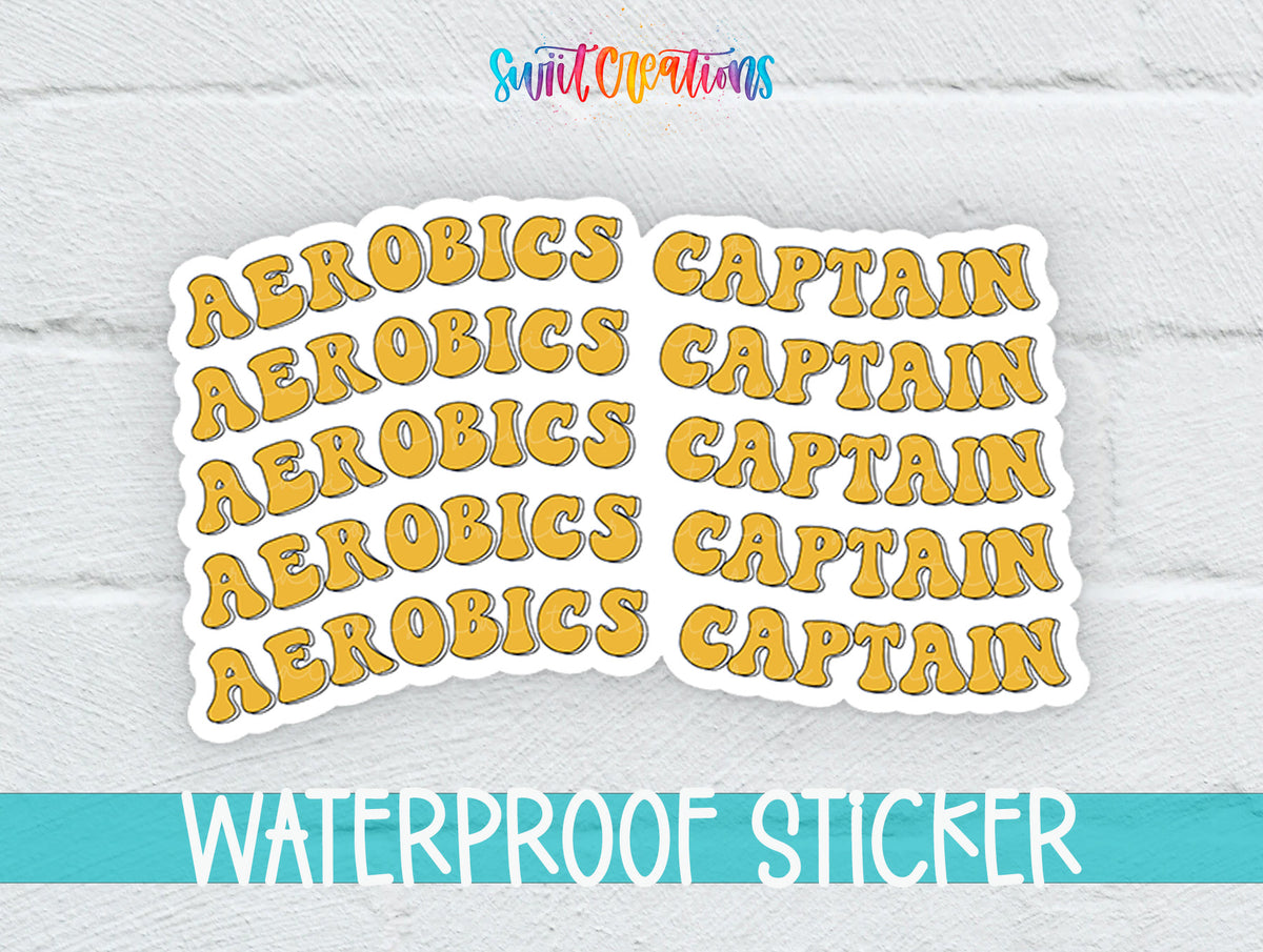 a sticker with the word "CAPTAIN" repeated in a playful, artistic font.