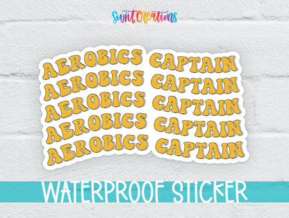 a sticker with the word "CAPTAIN" repeated in a playful, artistic font.