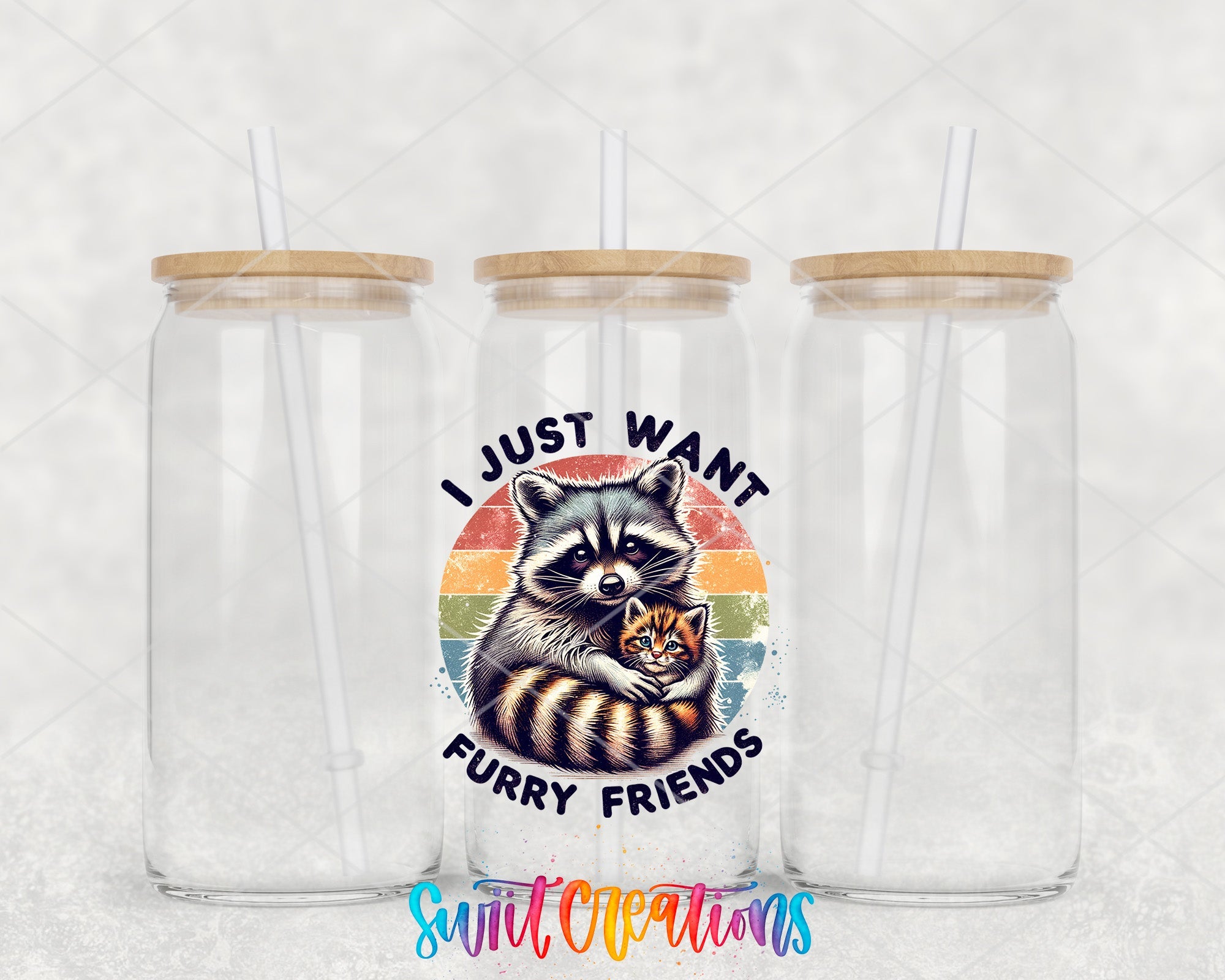 a couple of cups with a raccoon on them