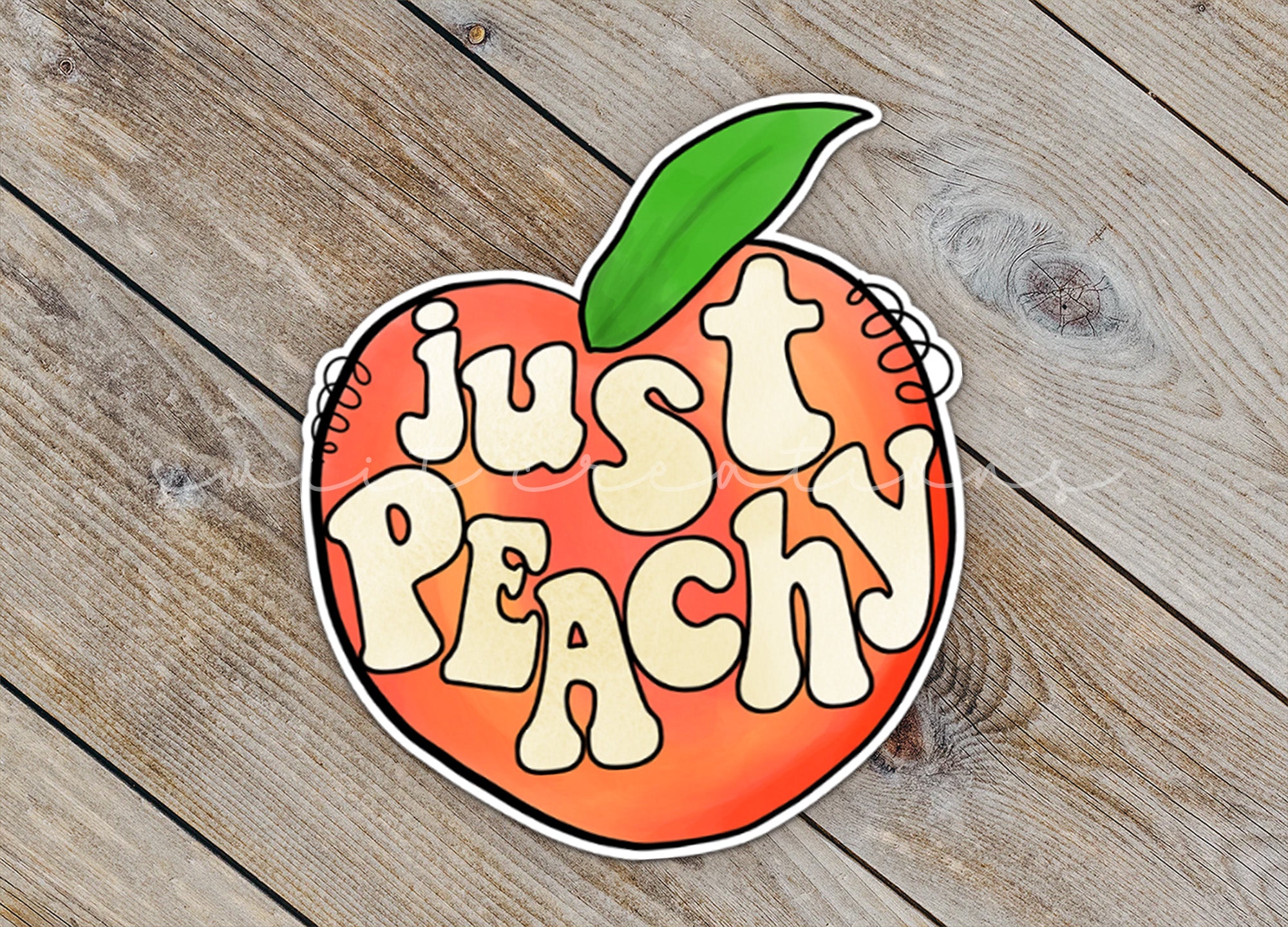 a sticker with the words just peach on it
