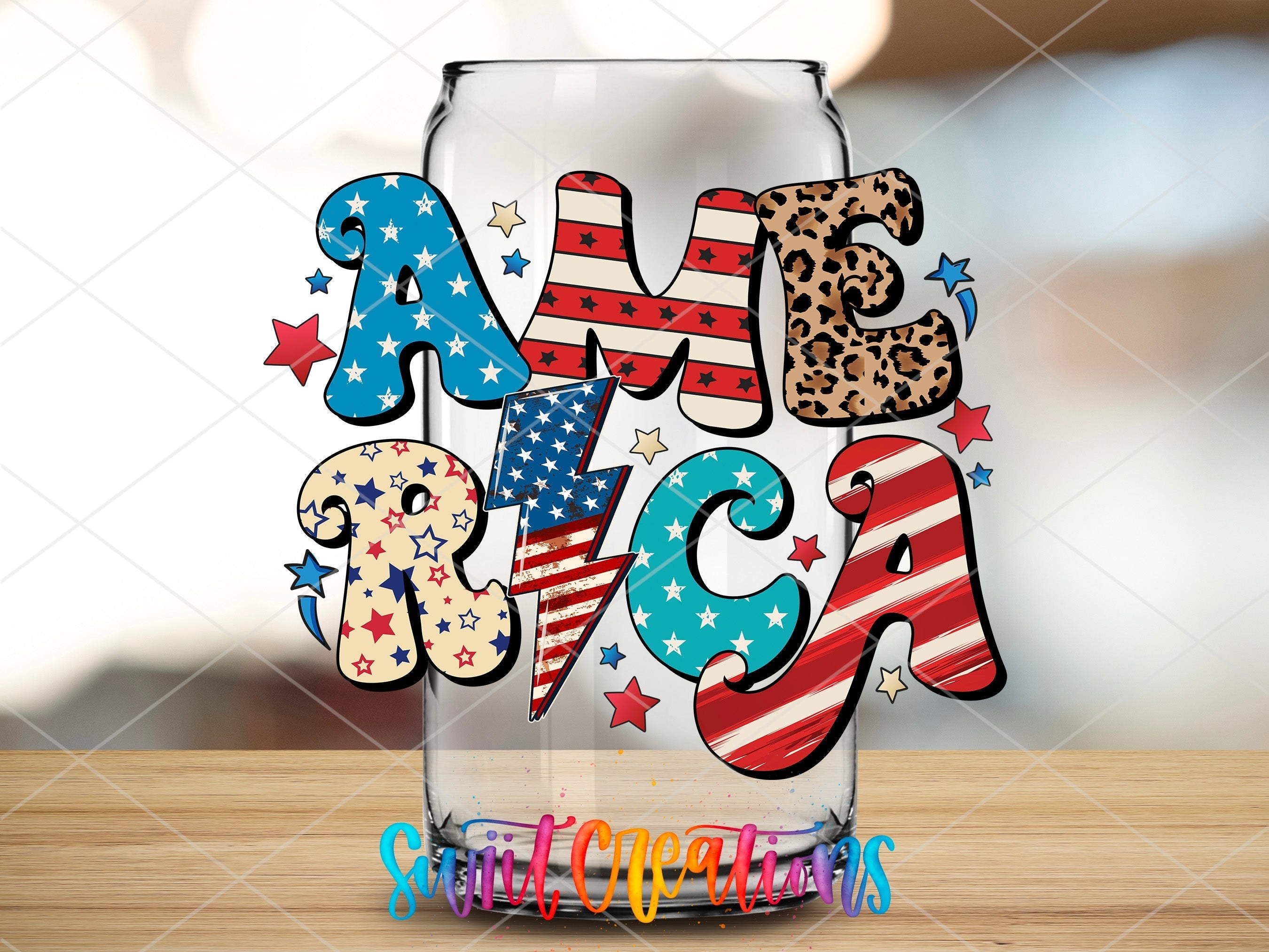 a glass with the word 4th of july painted on it