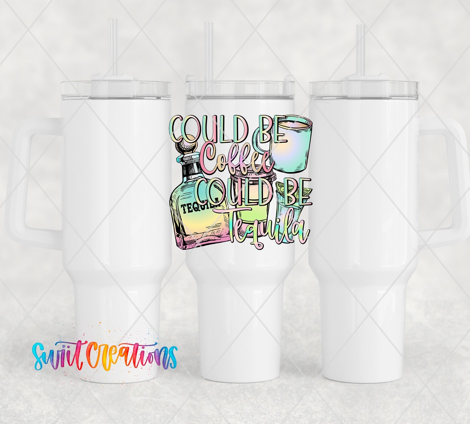 a couple of white coffee mugs sitting next to each other