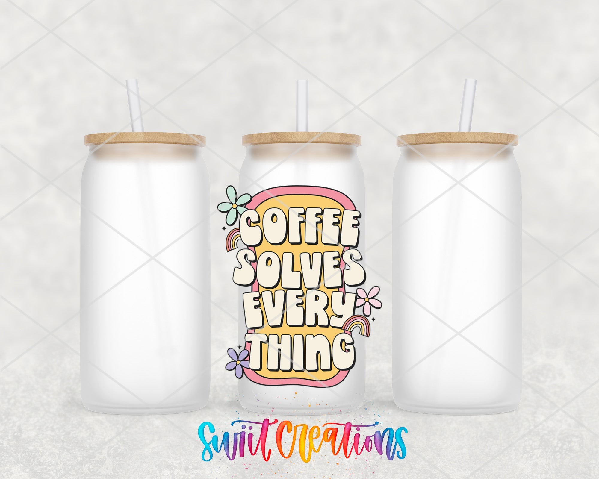 a couple of cups with straws on top of them