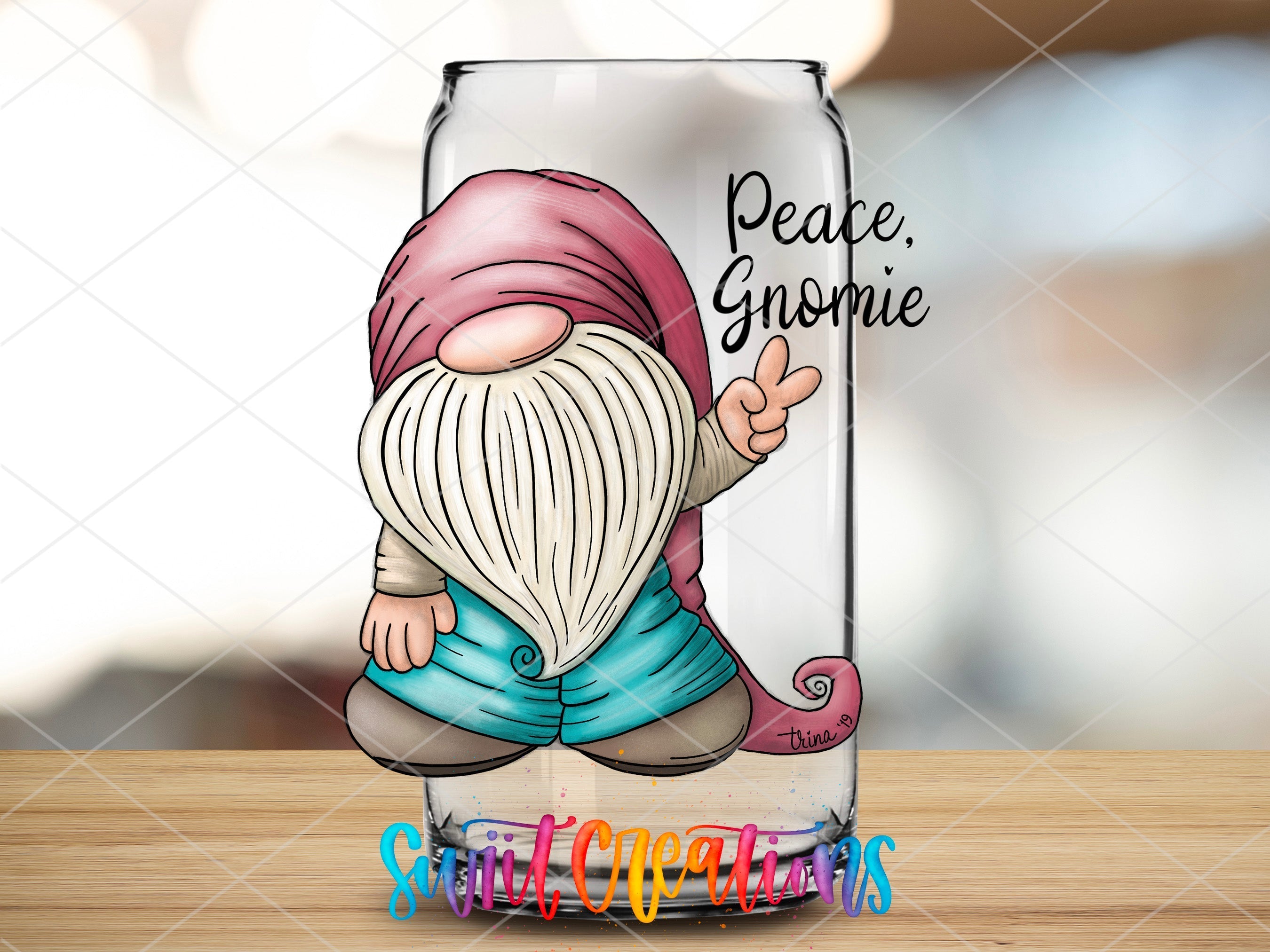 a glass jar with a gnome inside of it