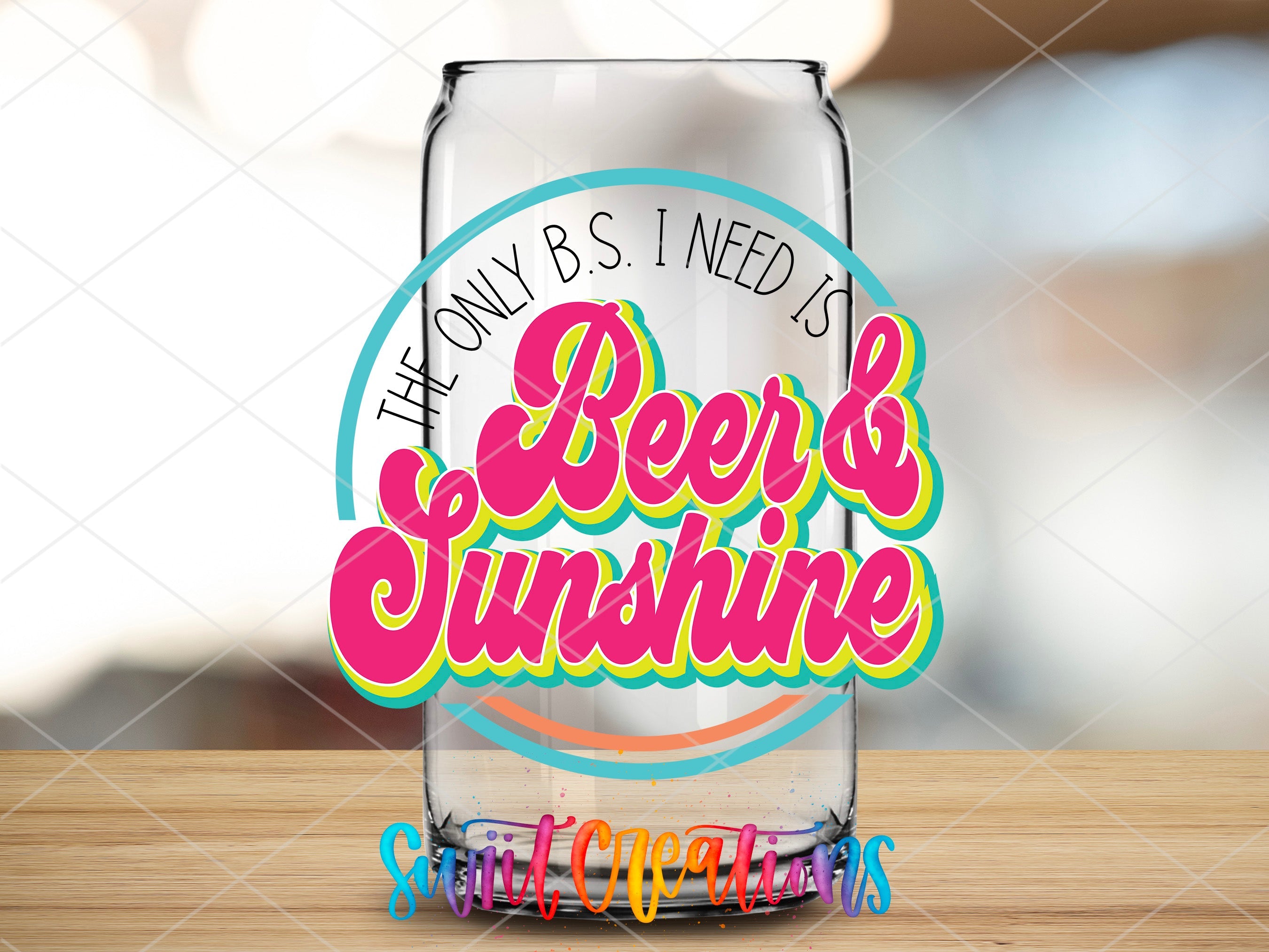 a beer glass with the words beer and sunshine on it