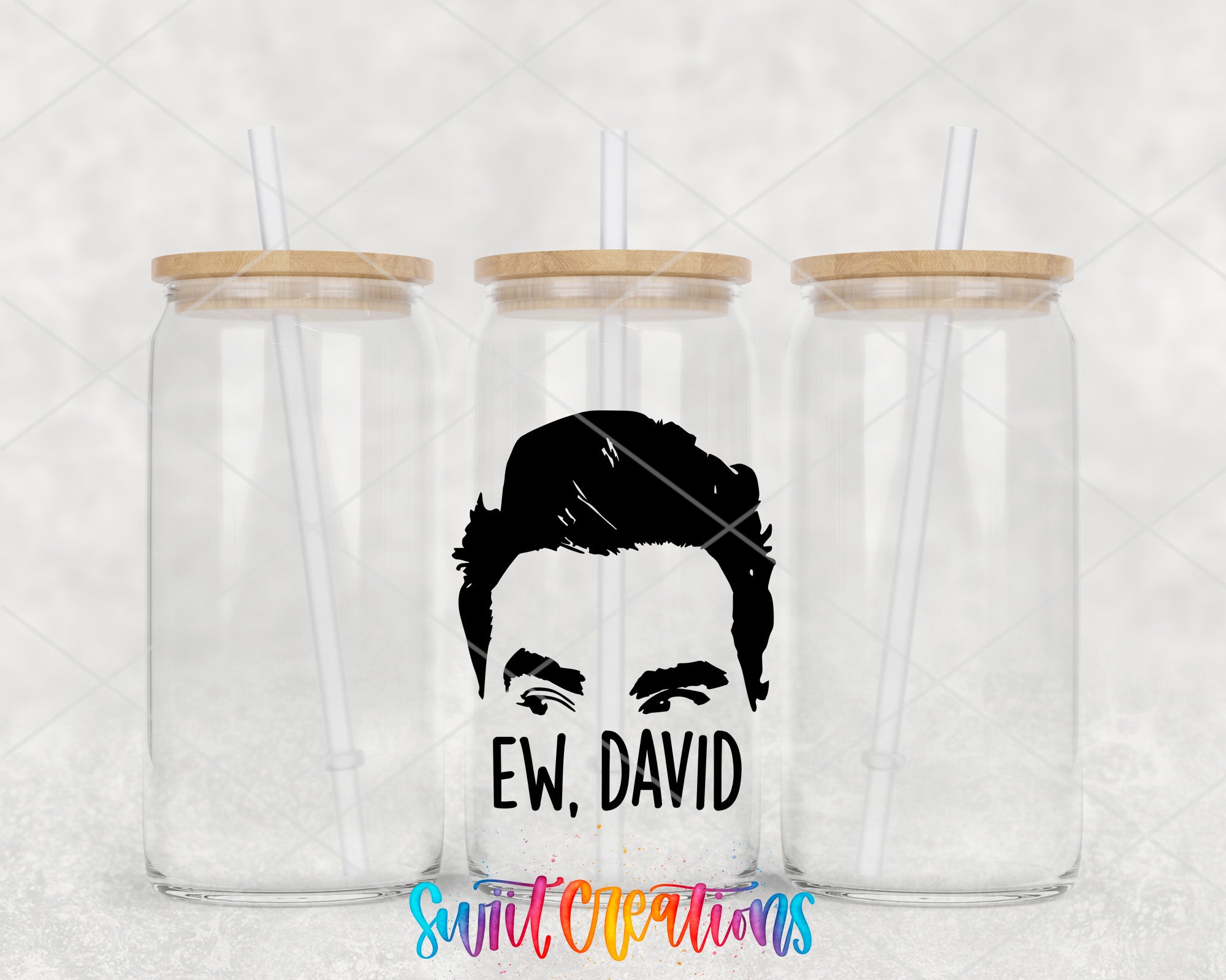 two plastic cups with a picture of a man's face on them