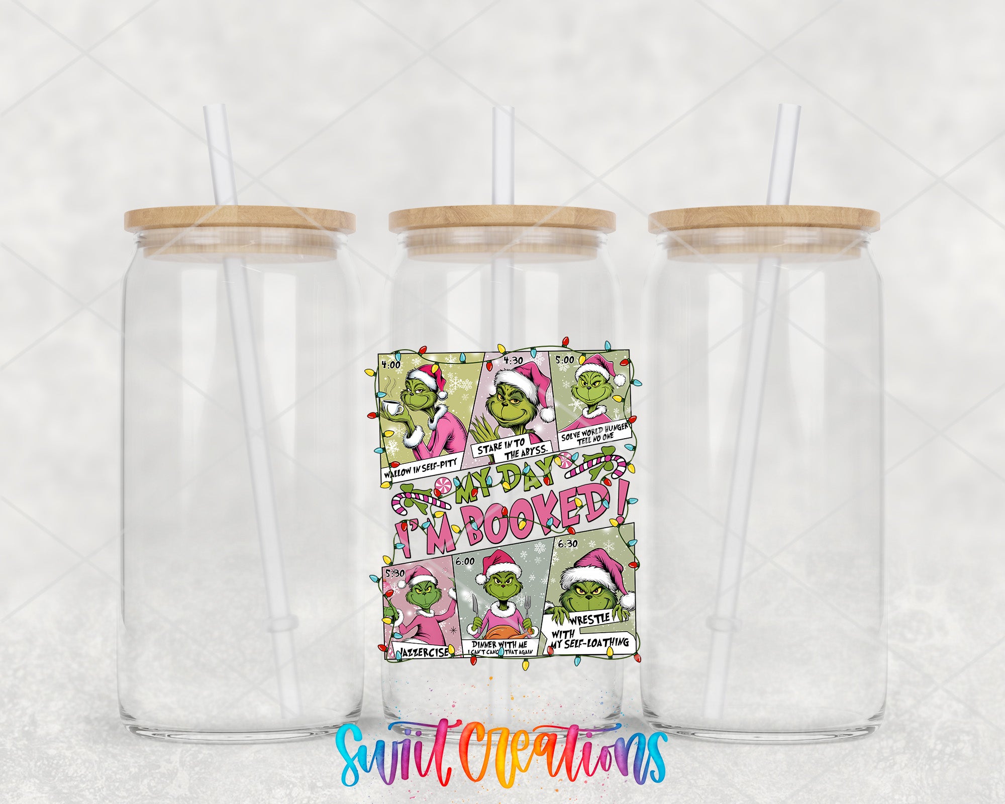 a couple of glass jars sitting on top of a table