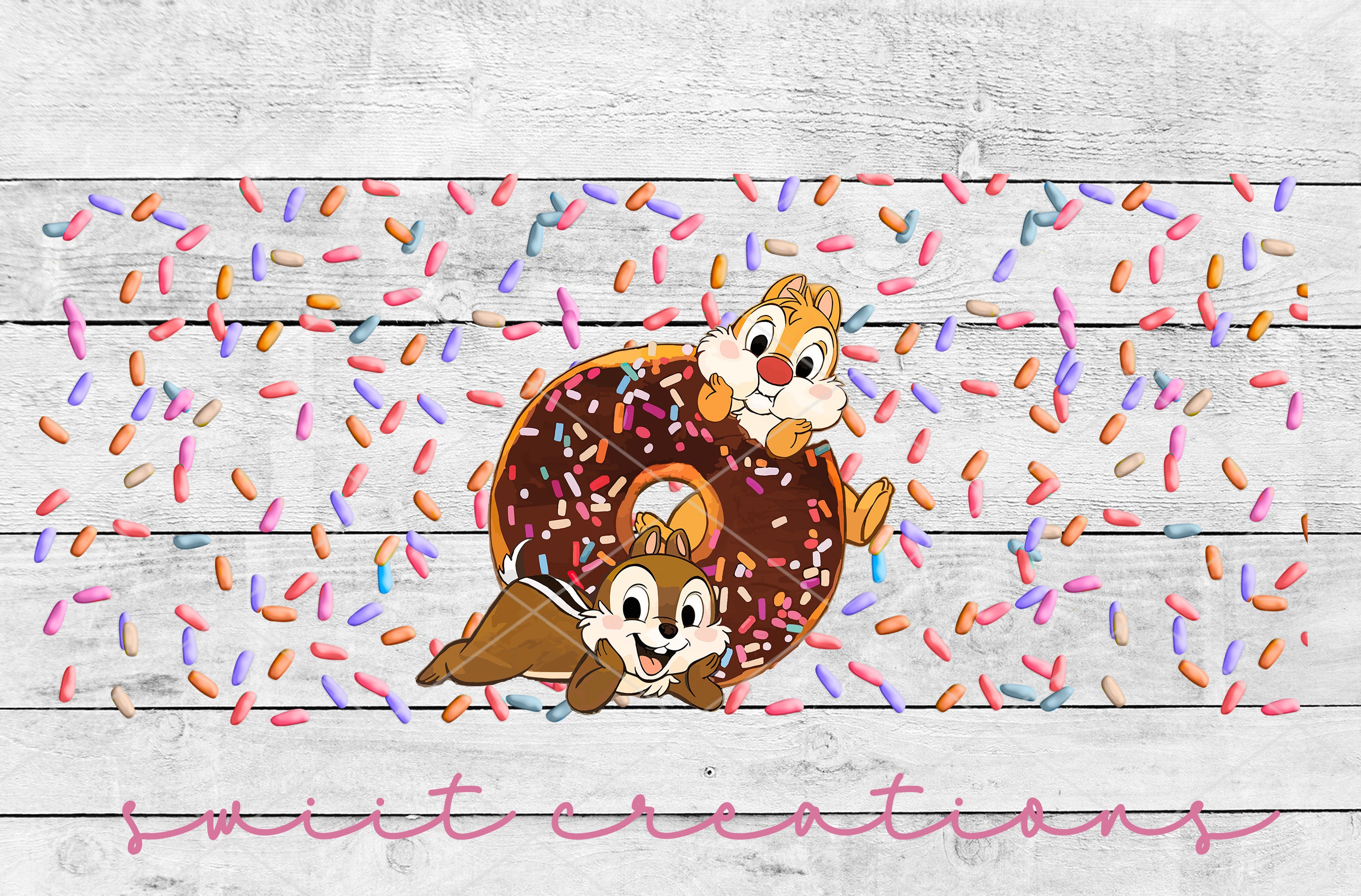 a picture of a donut with chip the chip on it
