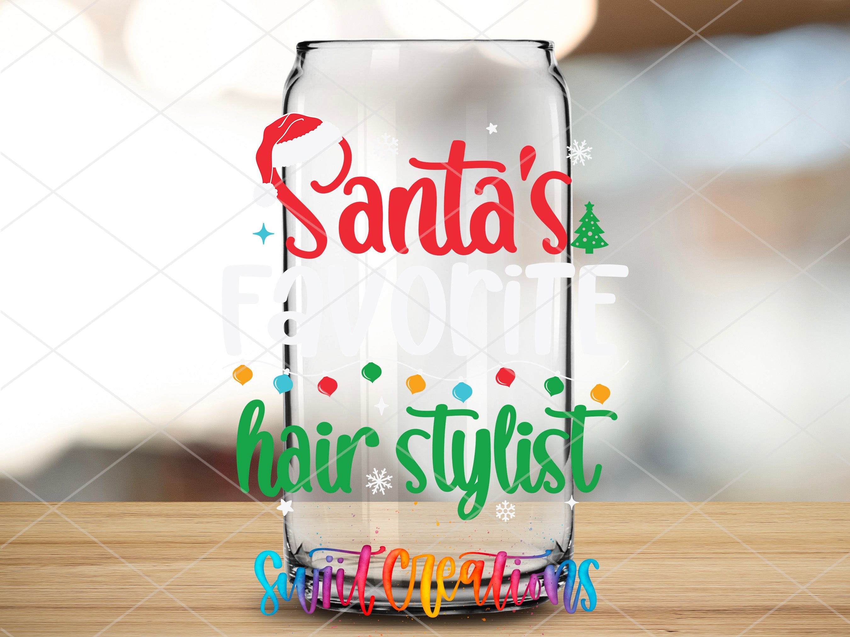 a glass with santa's got a big stylist on it