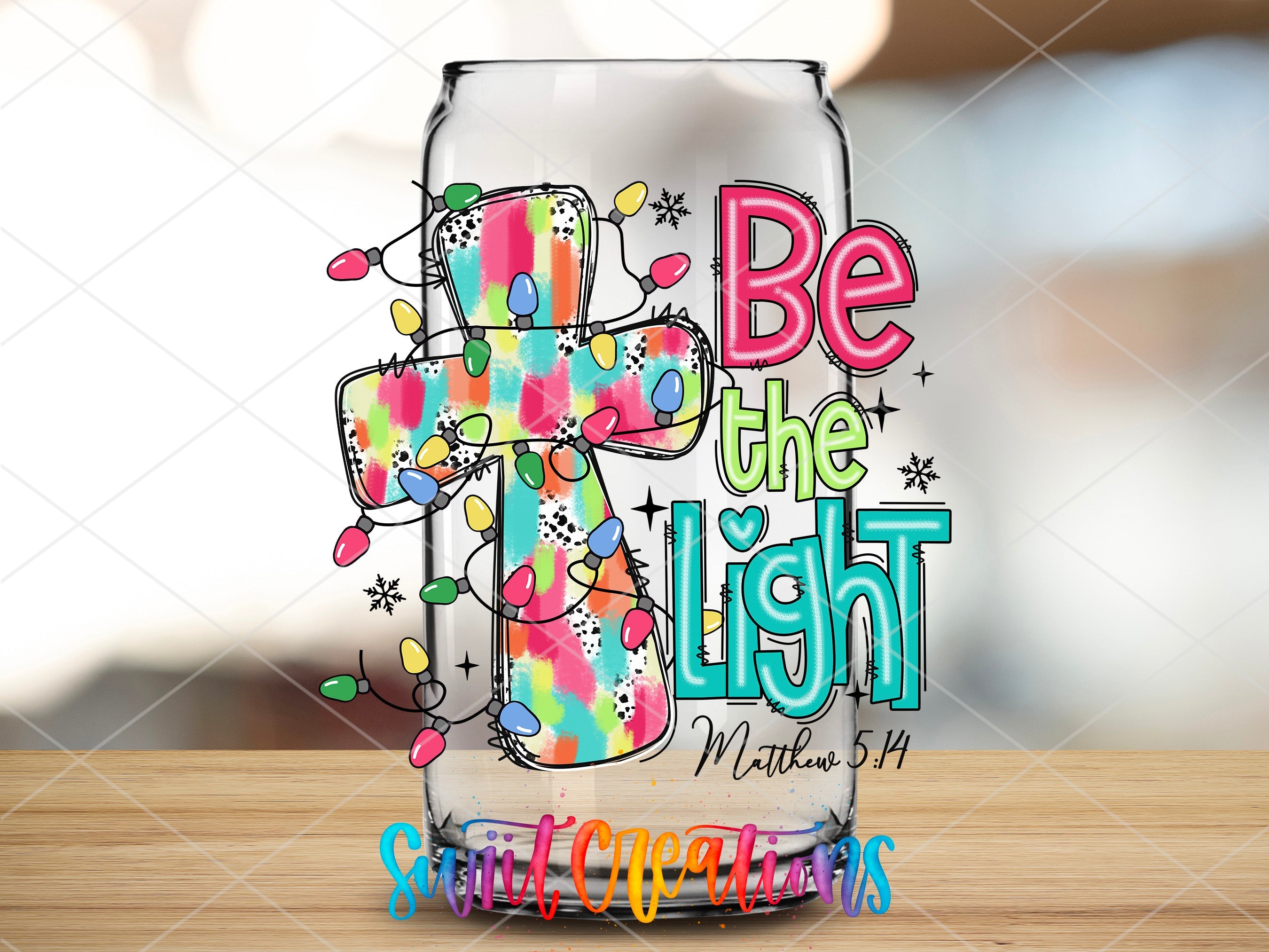 a glass with a colorful design on it