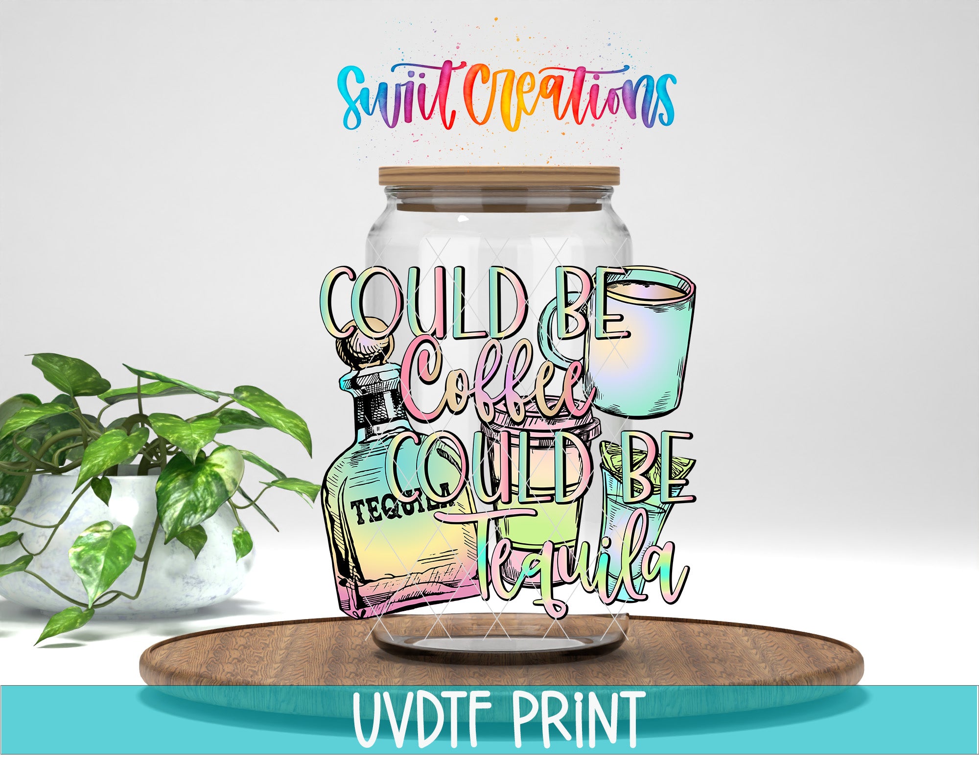 a glass jar with some writing on it