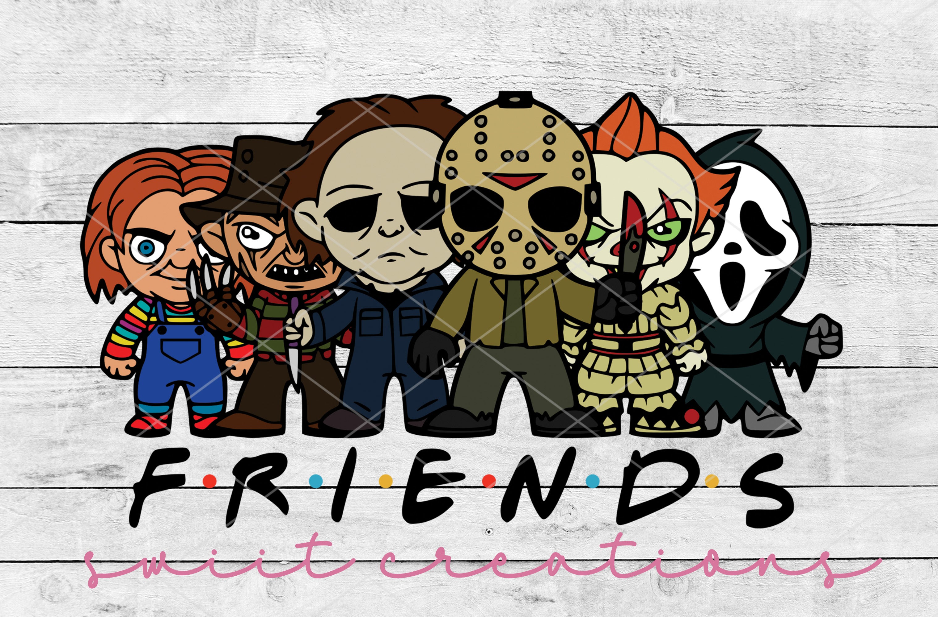 a group of cartoon characters with the words friends