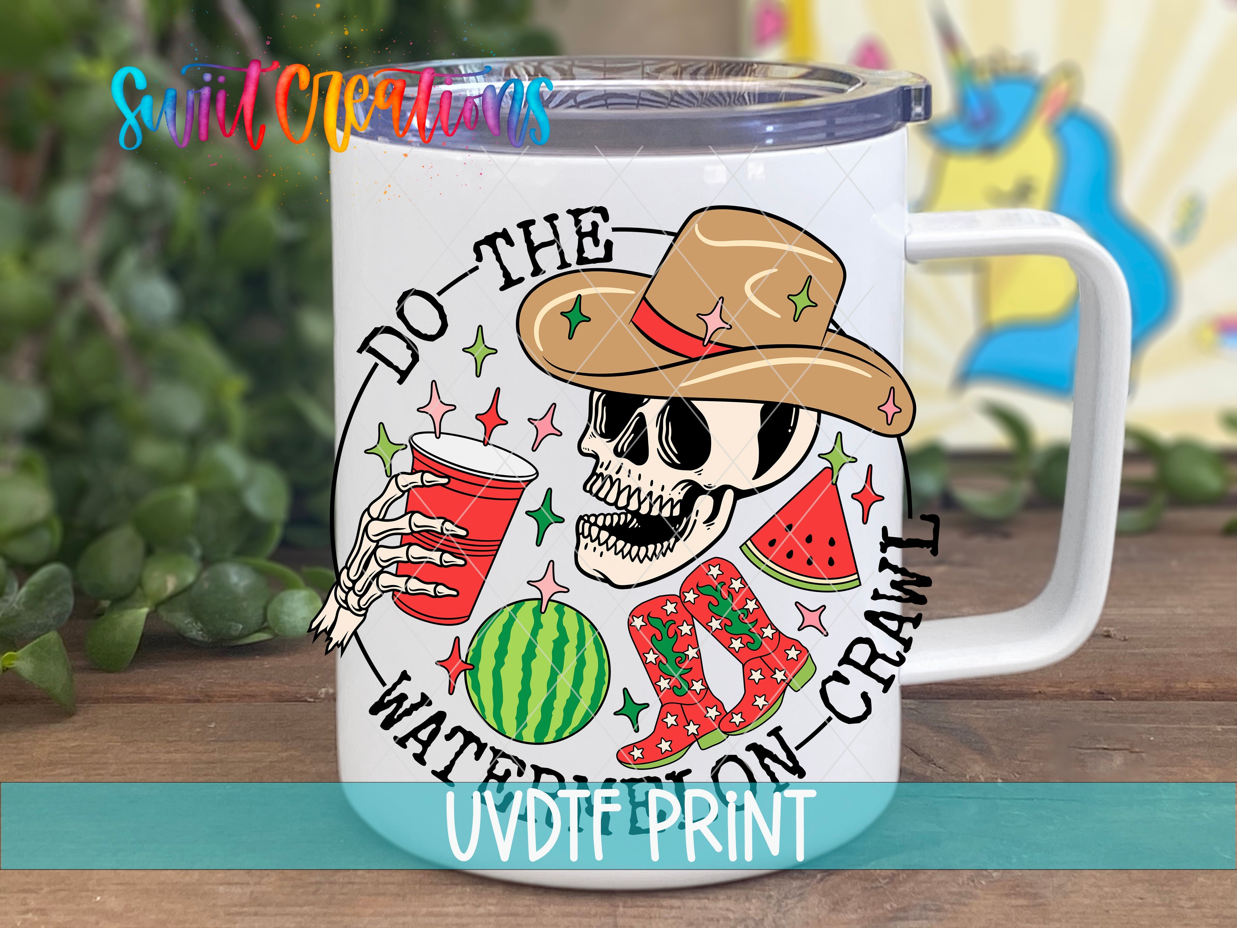a white coffee mug with a skull wearing a cowboy hat