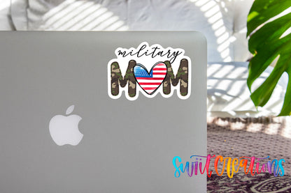 Military Mom sticker on the lid of a silver laptop