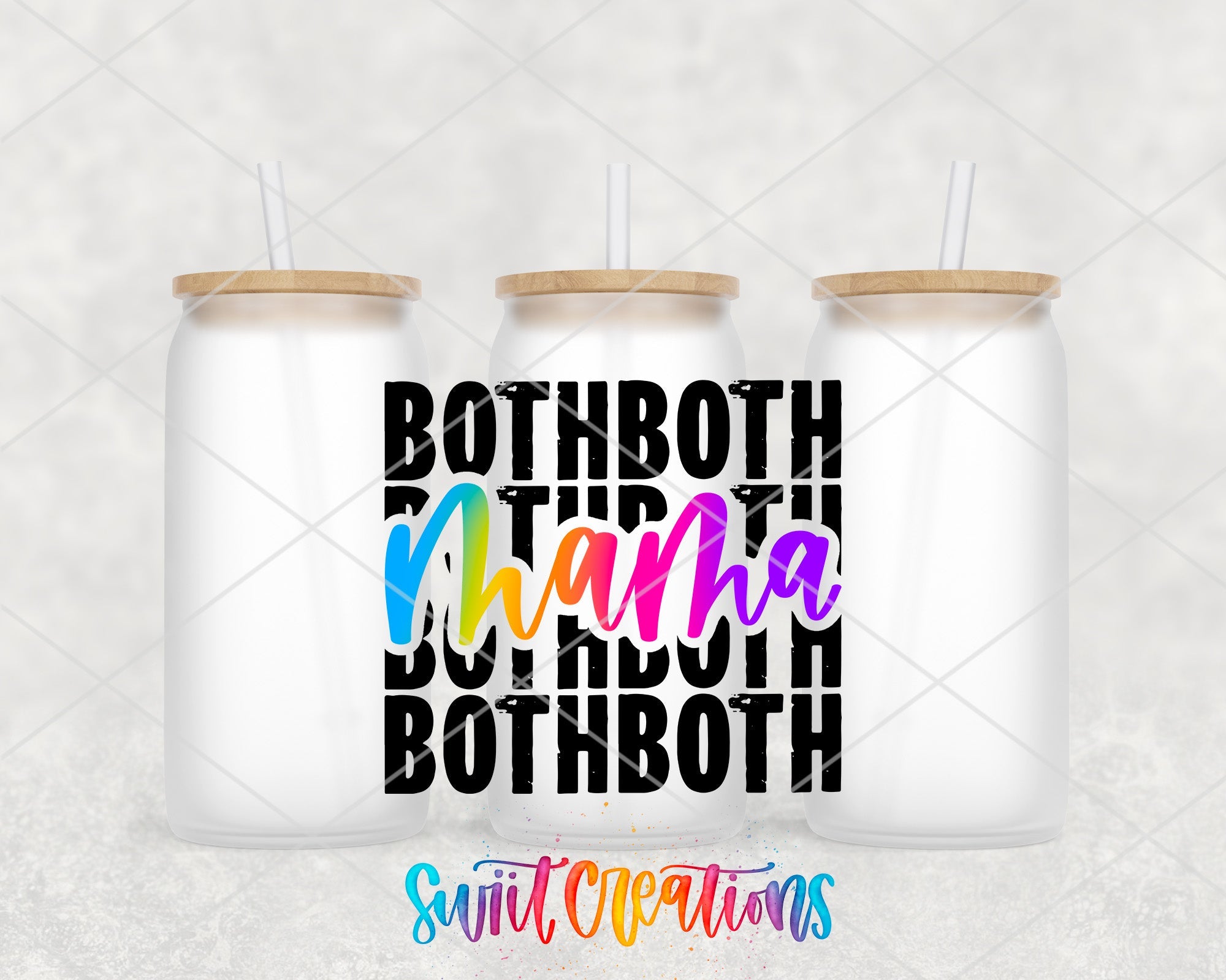 a couple of bottles with a straw in them