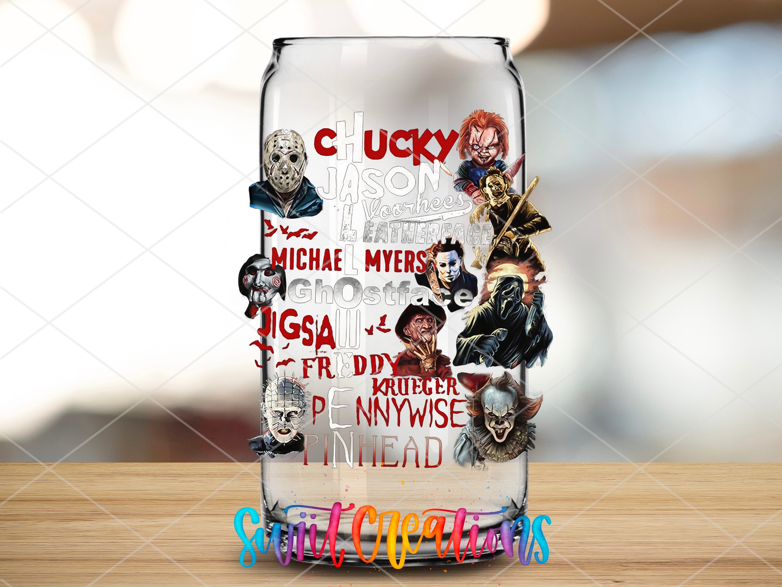 a glass that has some pictures on it