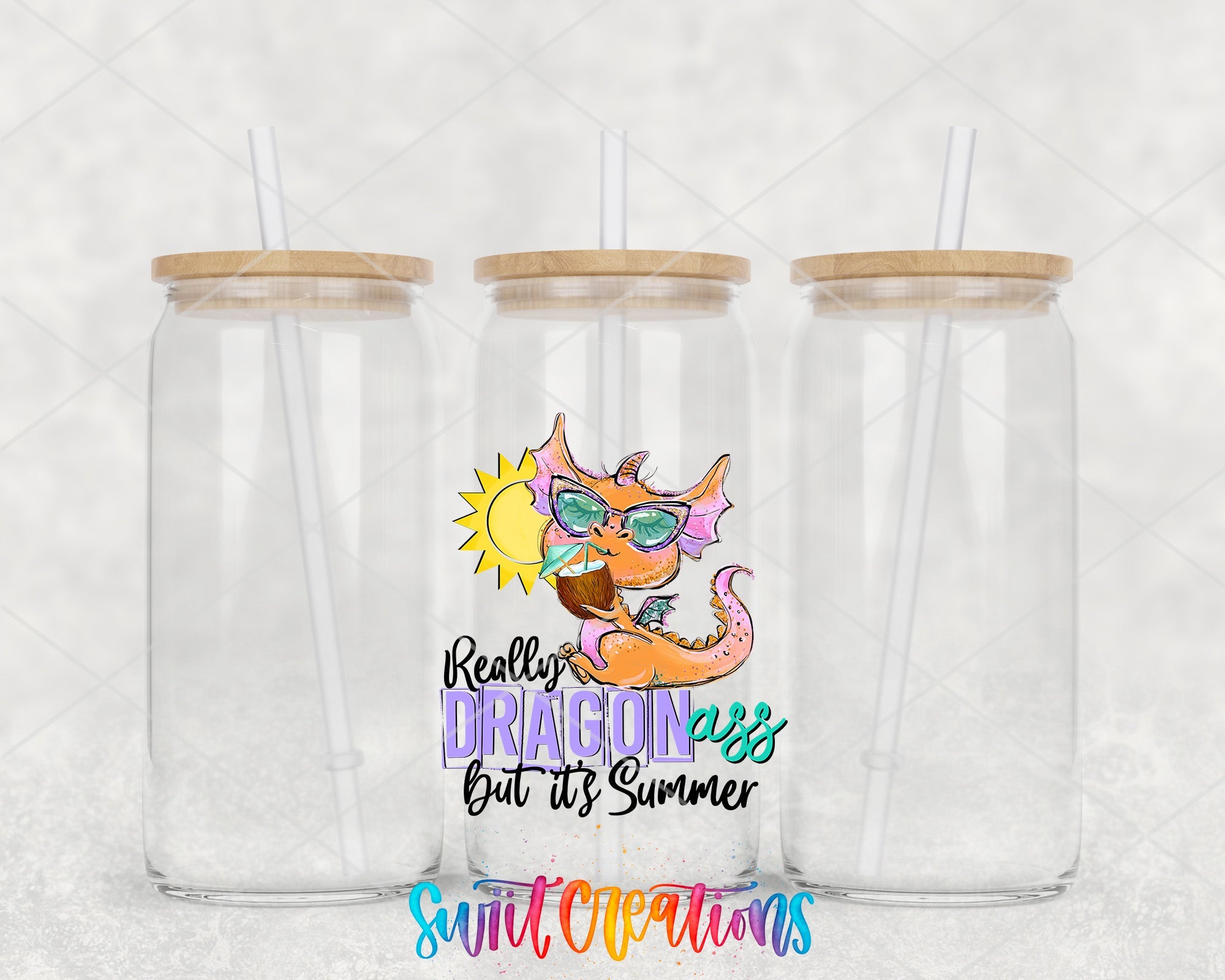 two clear tumblers with a cartoon cat on them