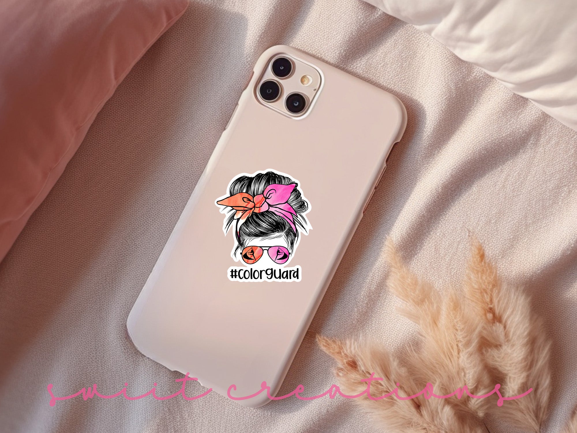 a phone case with a sticker of a woman's head