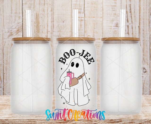 a couple of white jars with a ghost on them