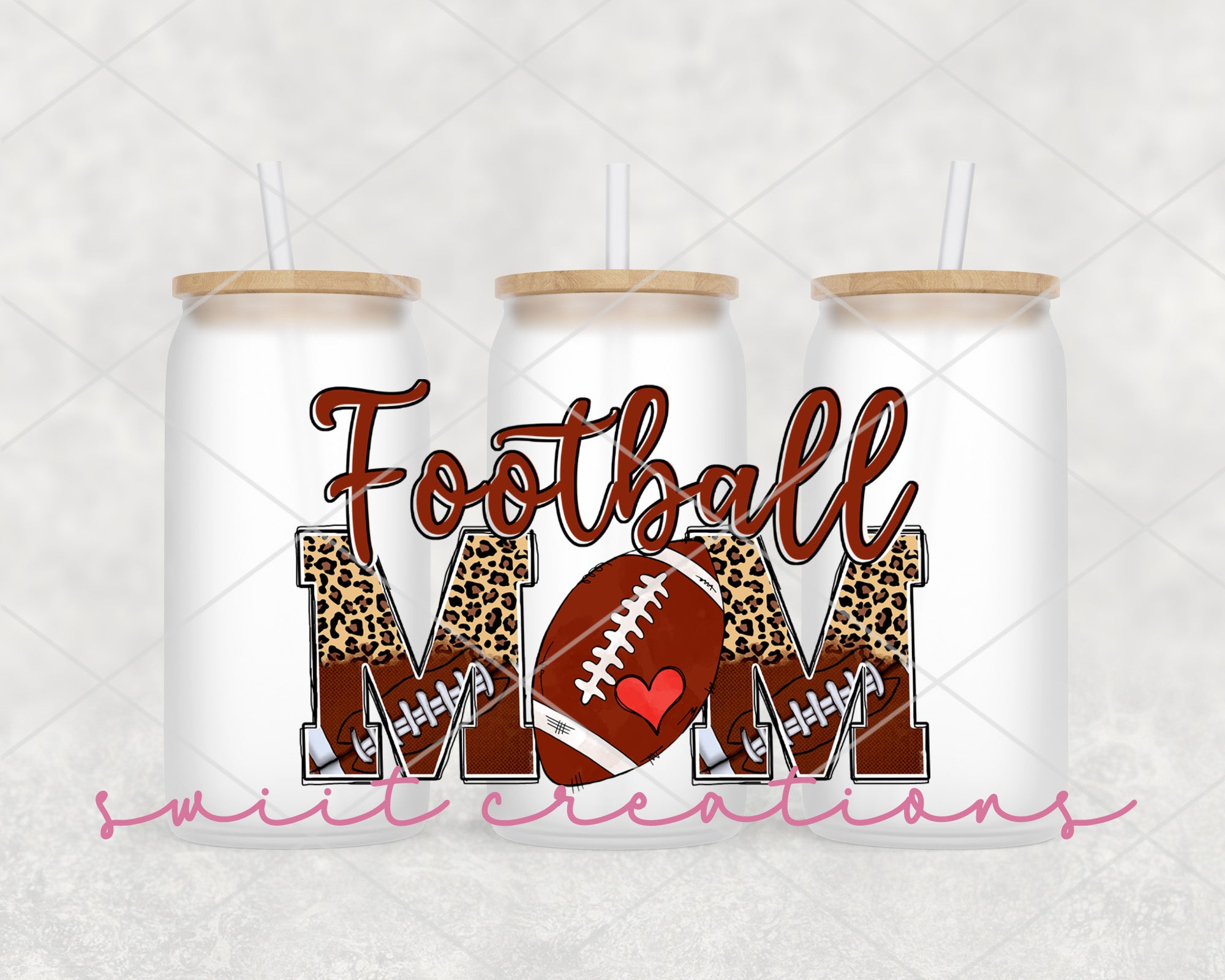 two personalized milk cans with a football mom design