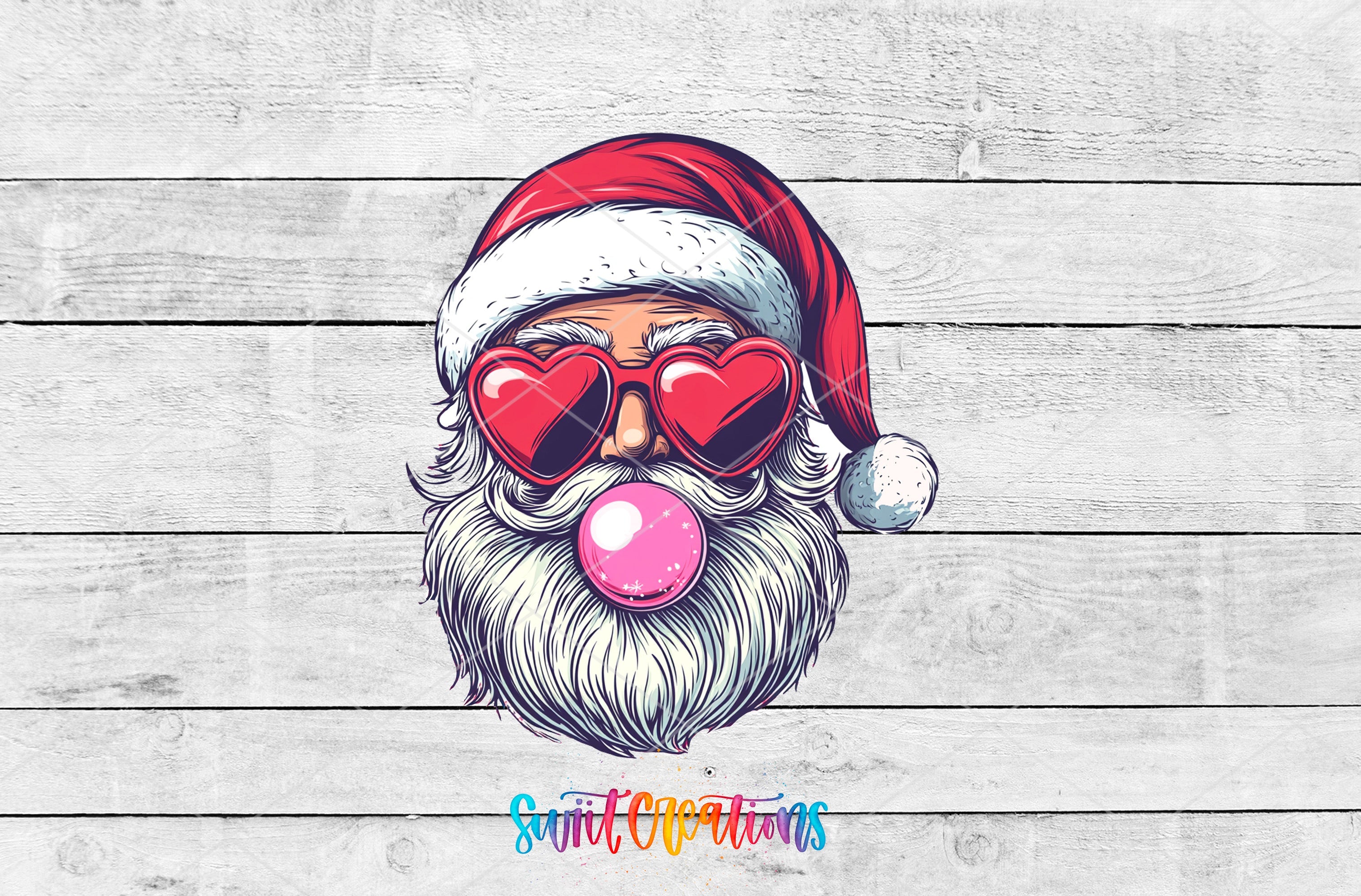 a santa claus with heart shaped glasses and a beard