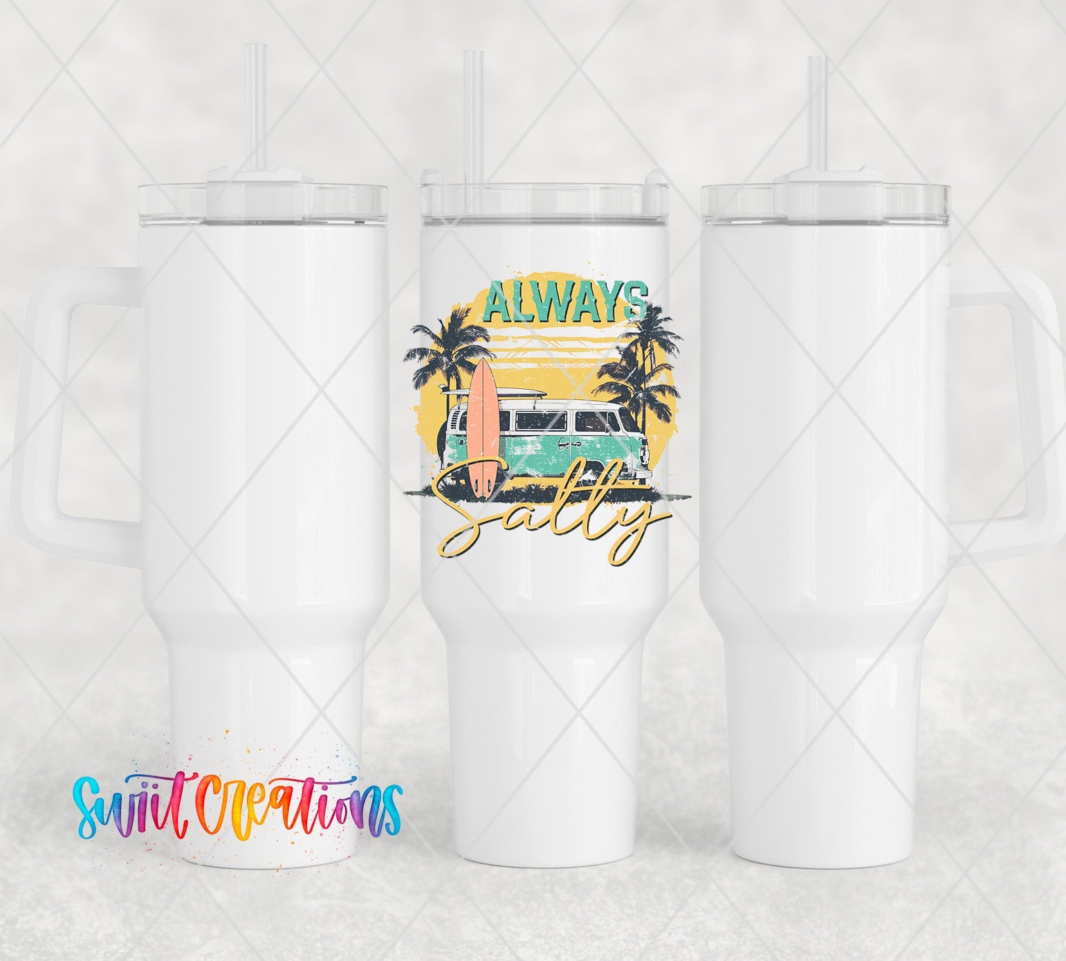 a couple of white coffee mugs sitting next to each other