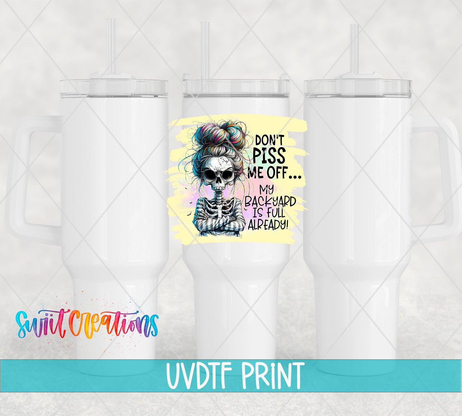 a set of three white tumbles with a picture of a woman's face