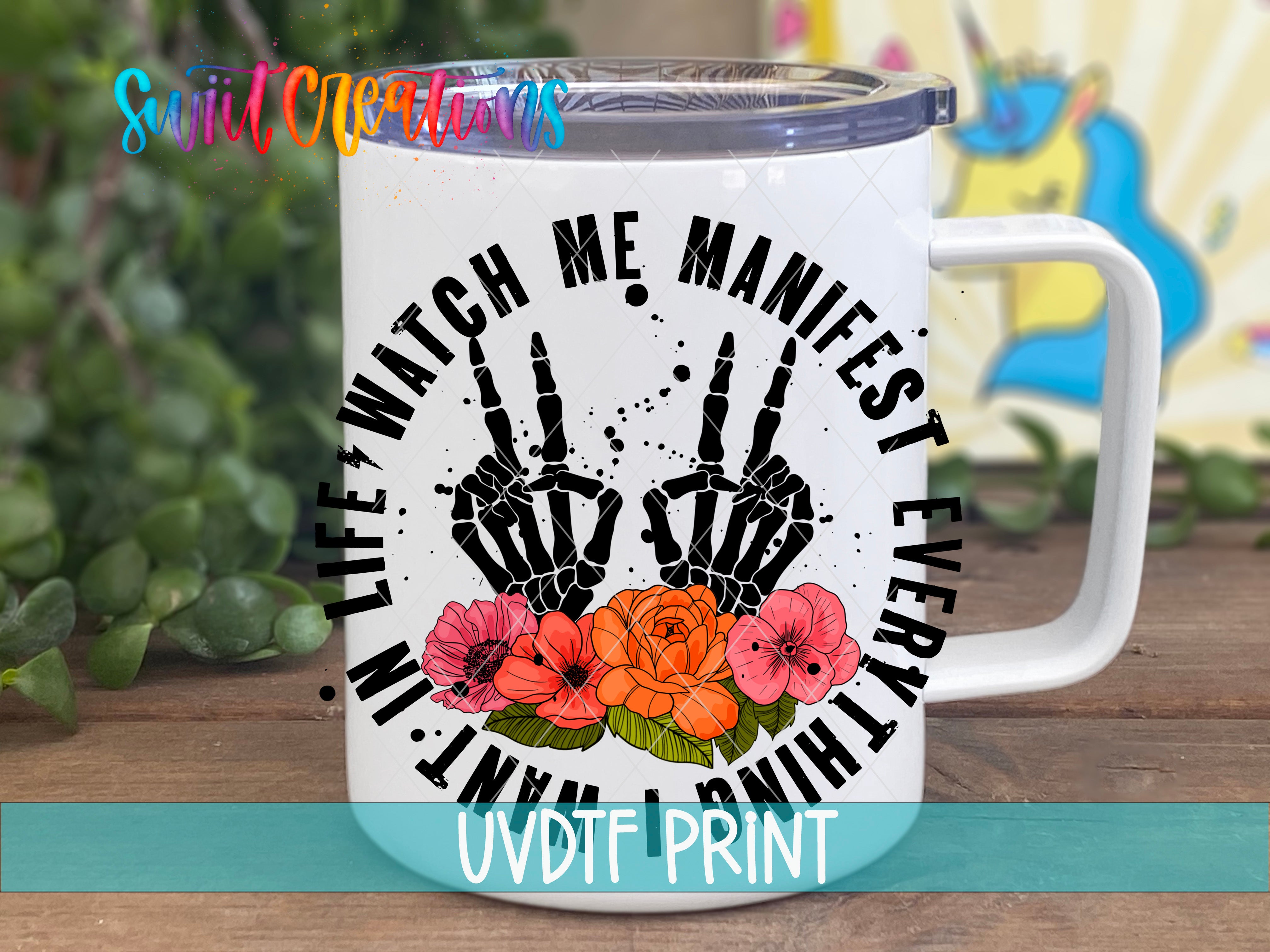 a white coffee mug with a hand print on it