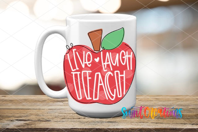 a white coffee mug with a red apple on it