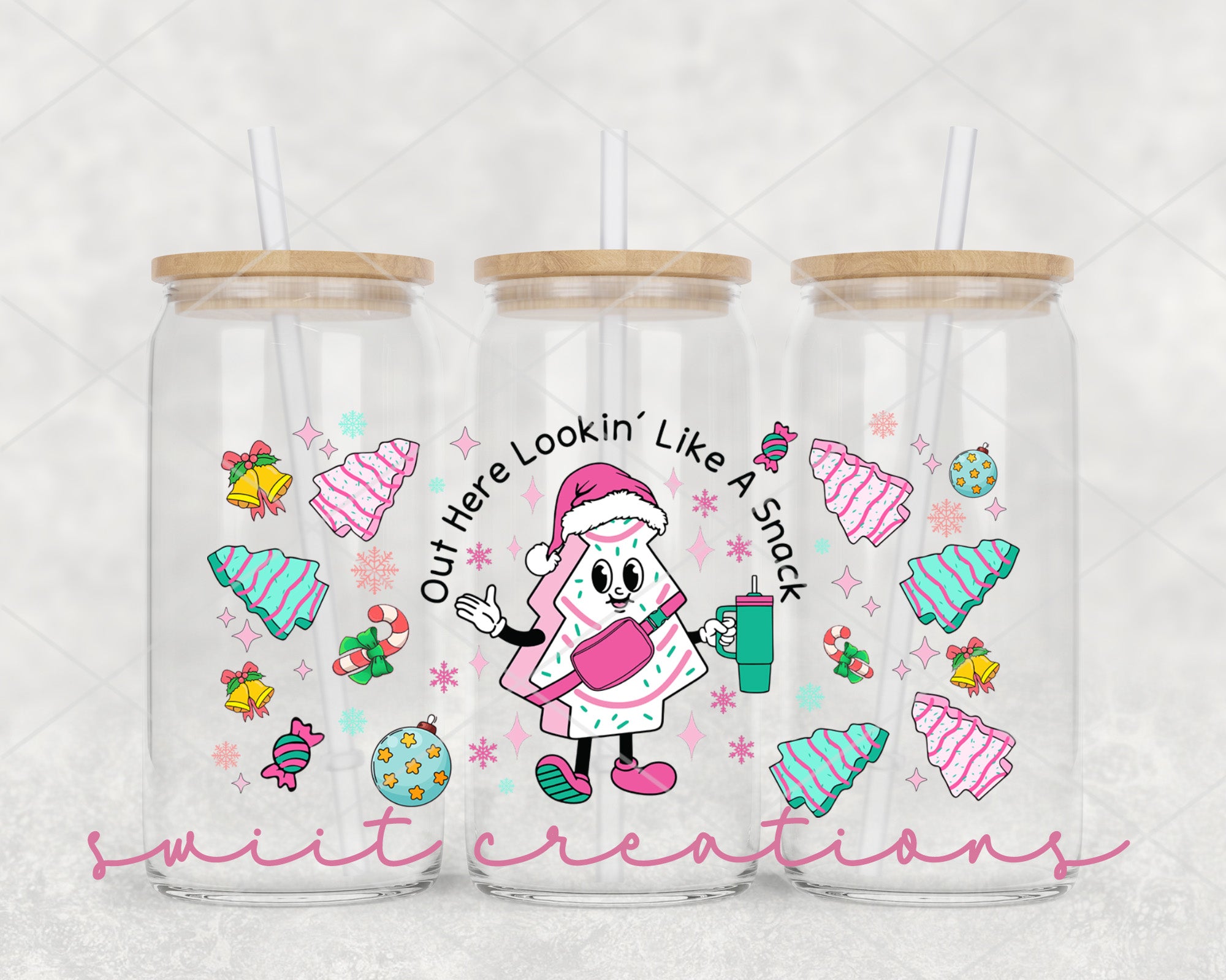 a couple of glass cups with a cartoon character on them