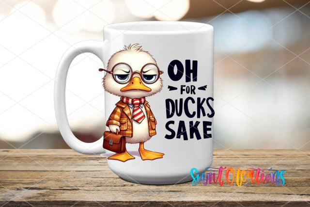 a coffee mug with an image of a duck wearing a scarf