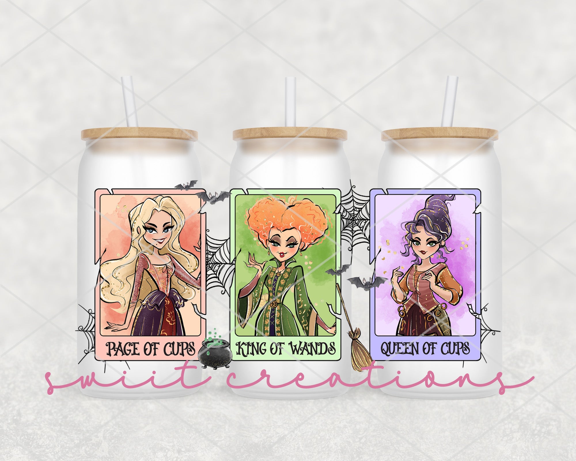 a set of three disney princesses painted on mason jars
