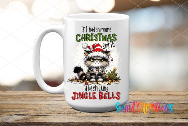 a white coffee mug with a cat wearing a santa hat